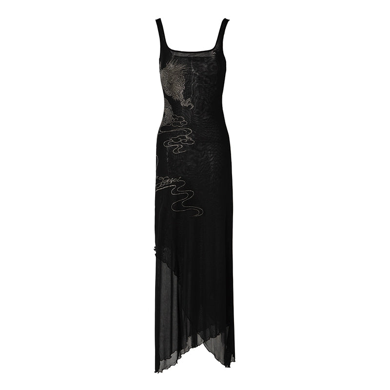 JYOSEI_Dragon_Embroidered_Black_Mesh_Maxi_Dress_with_Crystal_MISSTT