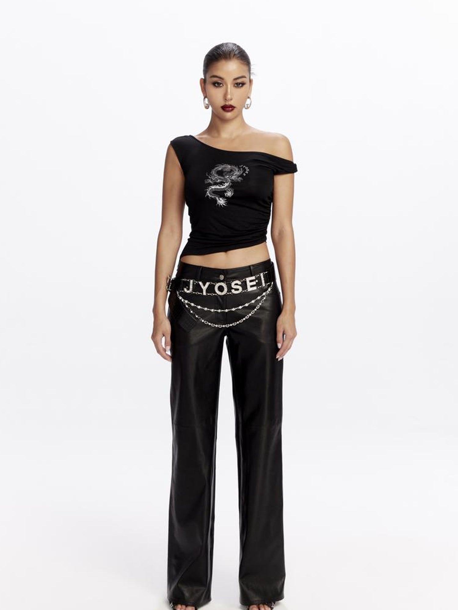 JYOSEI Dragon Print Asymmetrical Hem T Shirt