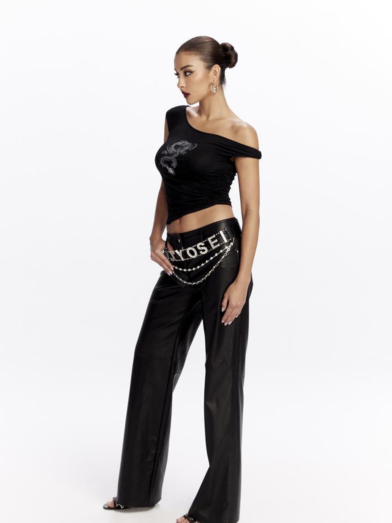 JYOSEI Dragon Print Asymmetrical Hem T Shirt