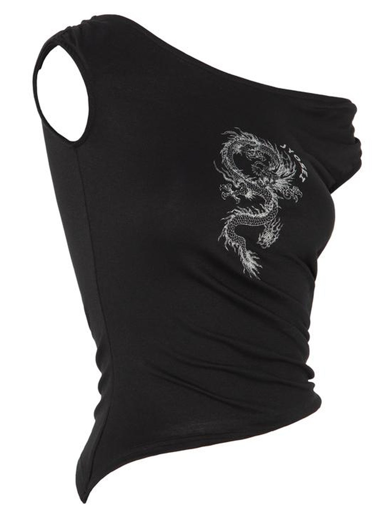 JYOSEI Dragon Print Asymmetrical Hem T Shirt