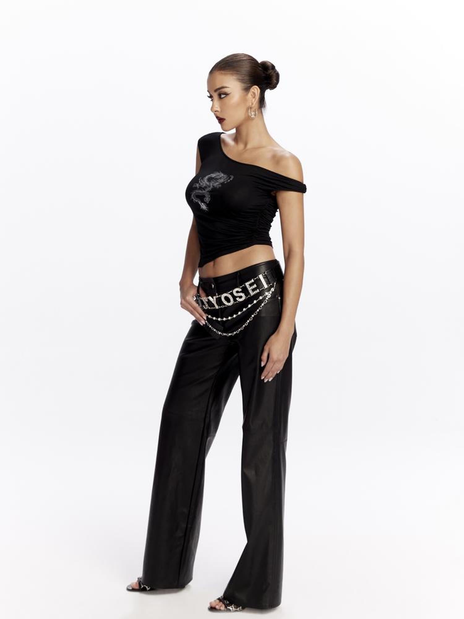 JYOSEI Dragon Print Asymmetrical Hem T Shirt