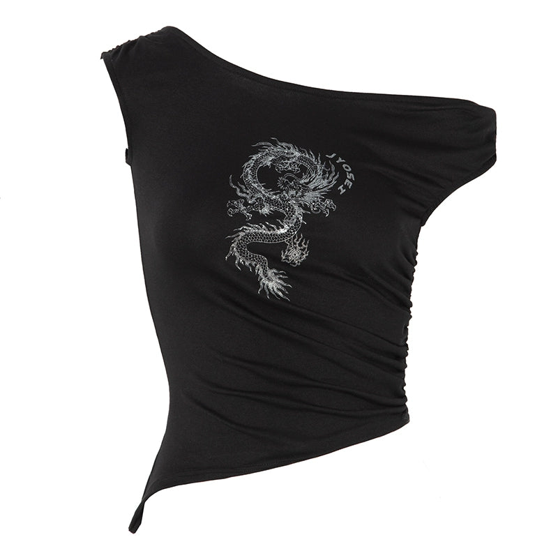 JYOSEI_Dragon_Print_Asymmetrical_Hem_T_Shirt_MISSTT