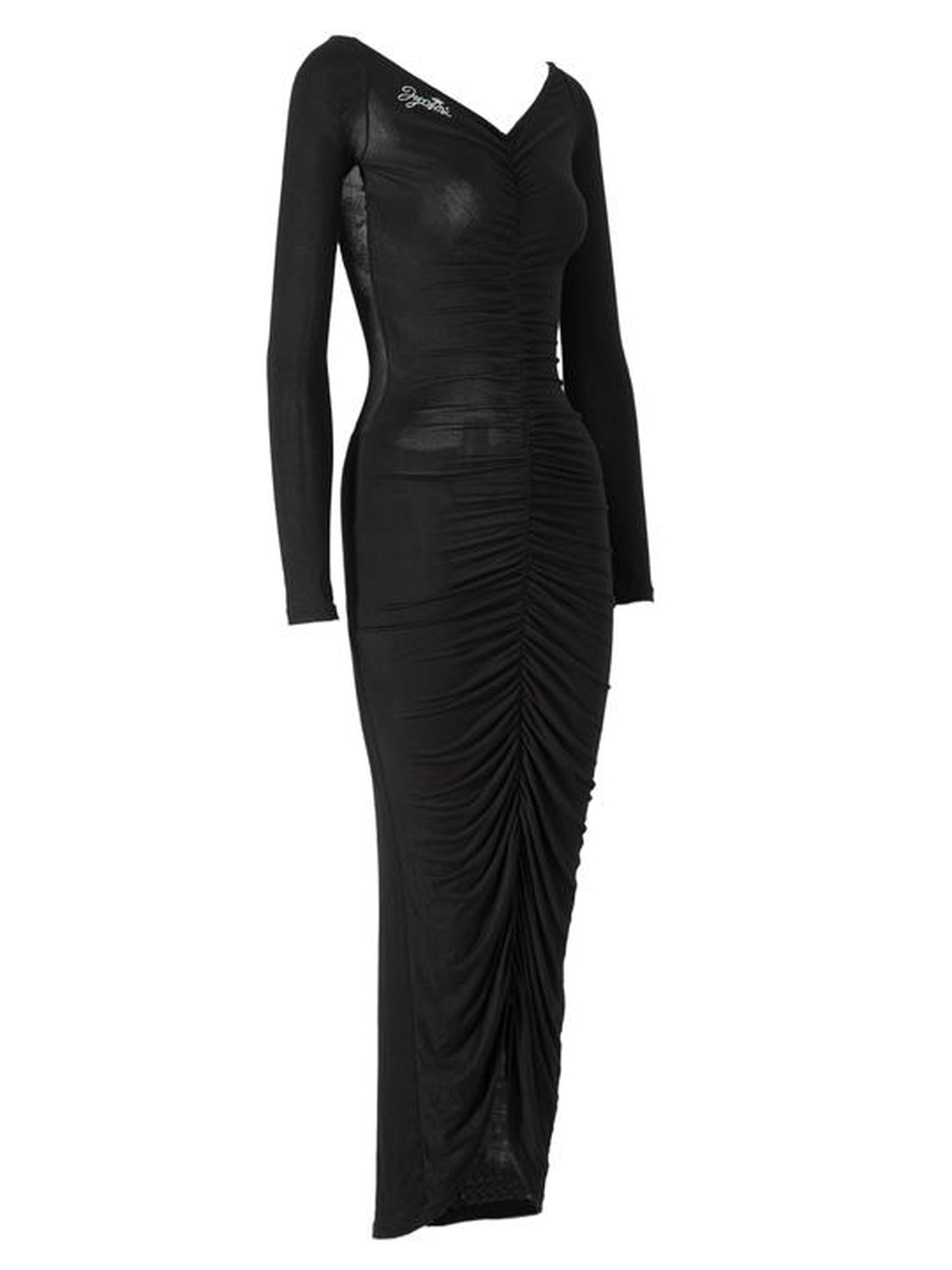 JYOSEI Dragon Print Mesh Panel Bodycon Maxi Dress