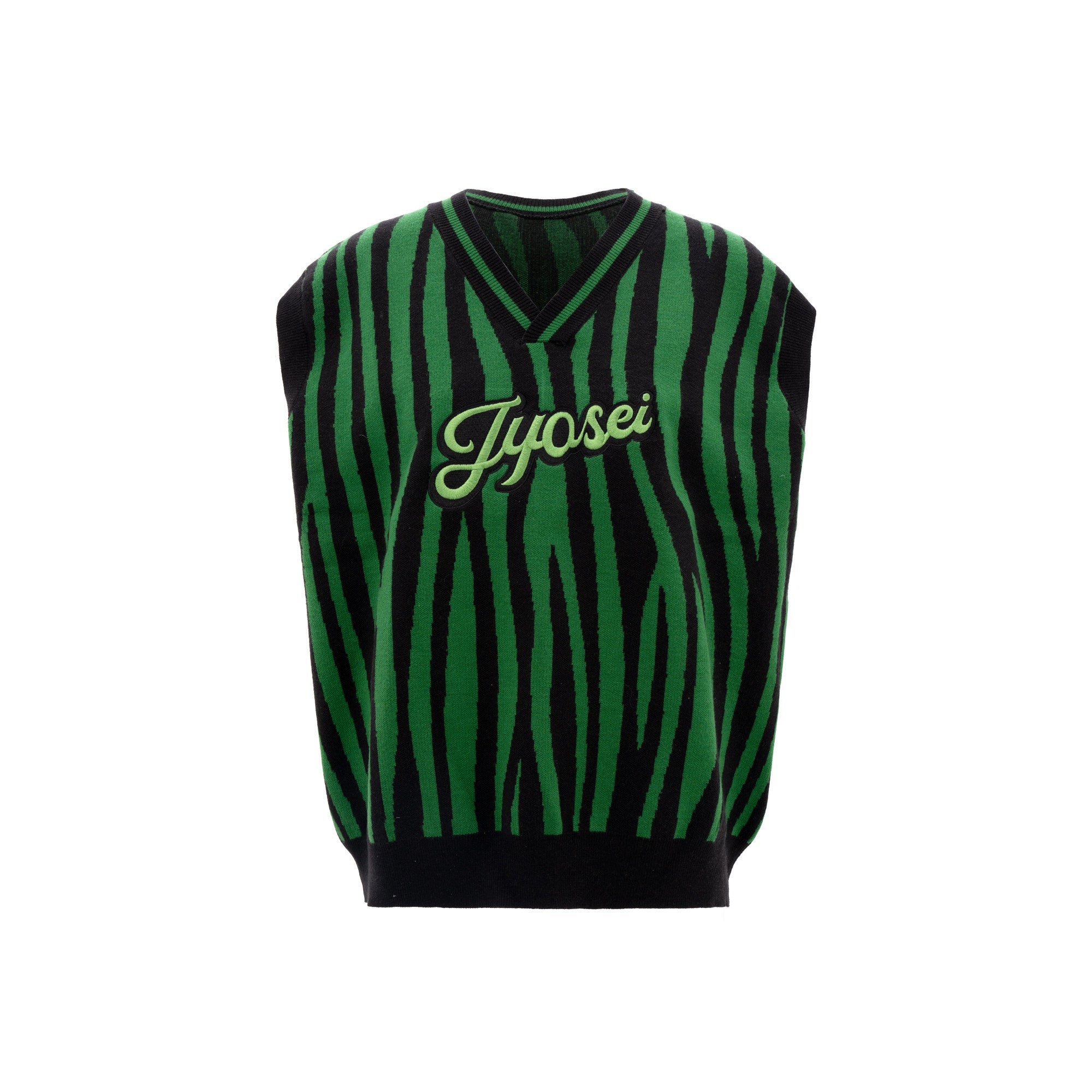 JYOSEI_Embroidered_V-ceck_Pullover_Midlength_Streetwear_Striped_Youth_Orange_Green_Suits_MISSTT