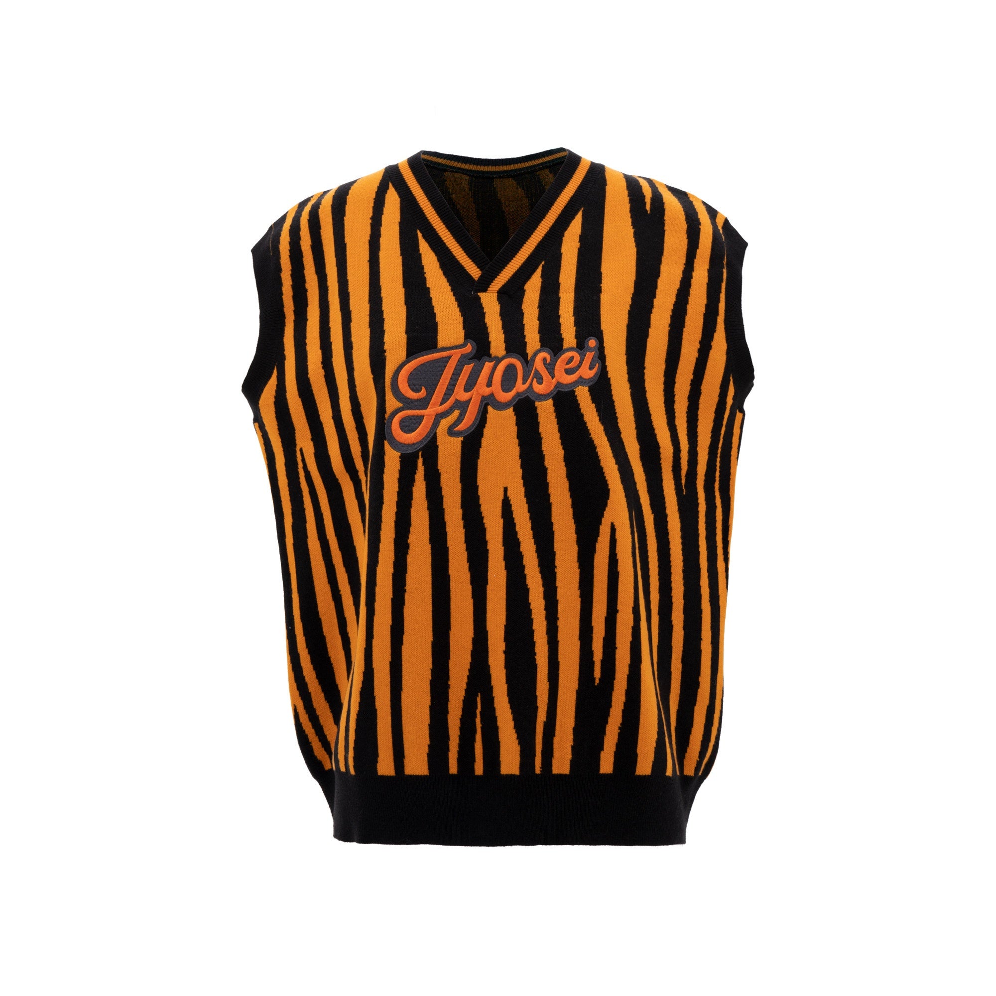 JYOSEI_Embroidered_V-ceck_Pullover_Midlength_Streetwear_Striped_Youth_Orange_Green_Suits_MISSTT