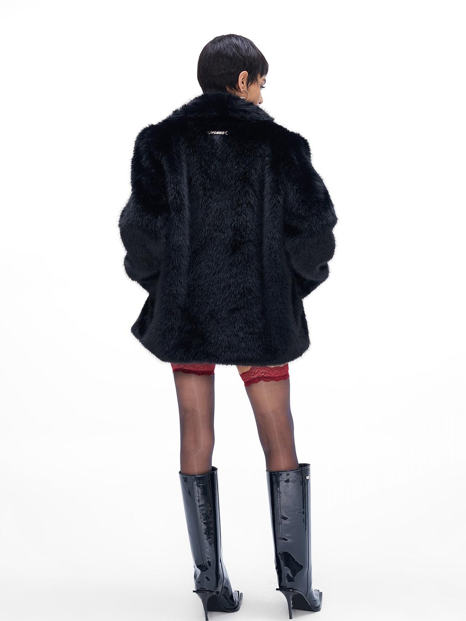 JYOSEI Faux Fox Fur Coat Loose Mid Length Warm Fluffy Jacket
