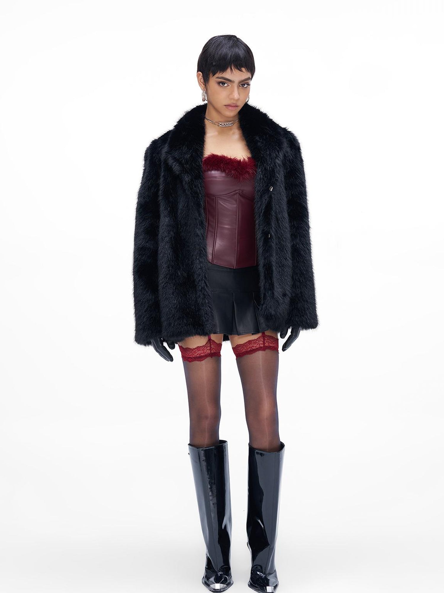 JYOSEI Faux Fox Fur Coat Loose Mid Length Warm Fluffy Jacket