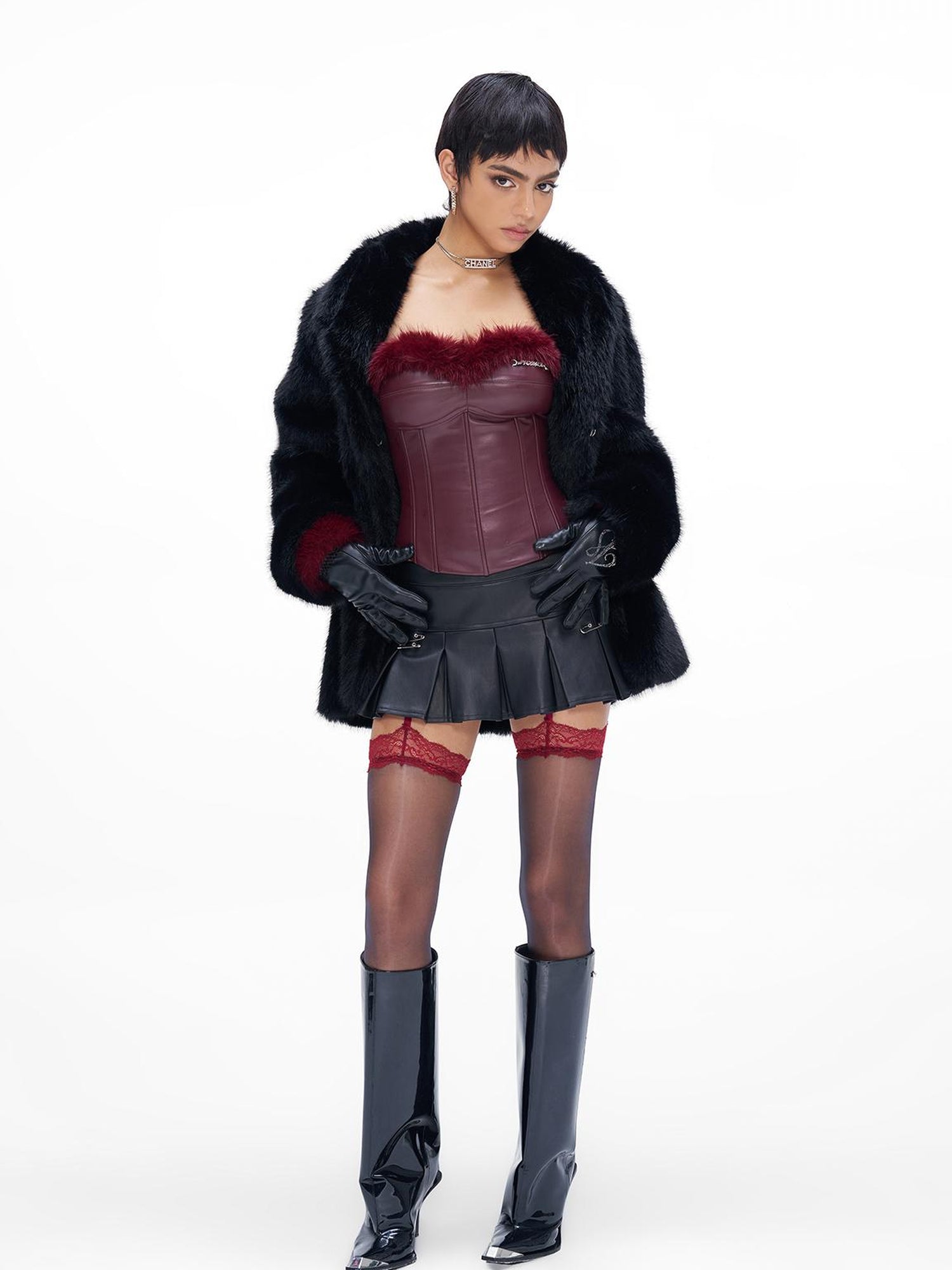 JYOSEI Faux Fox Fur Coat Loose Mid Length Warm Fluffy Jacket