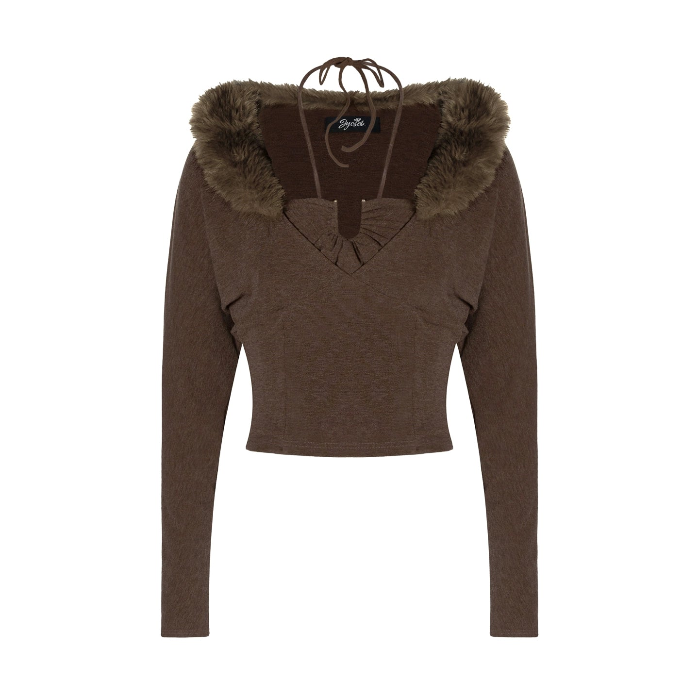 JYOSEI_Fitted_Knit_Top_With_Detachable_Fur_Collar_MISSTT