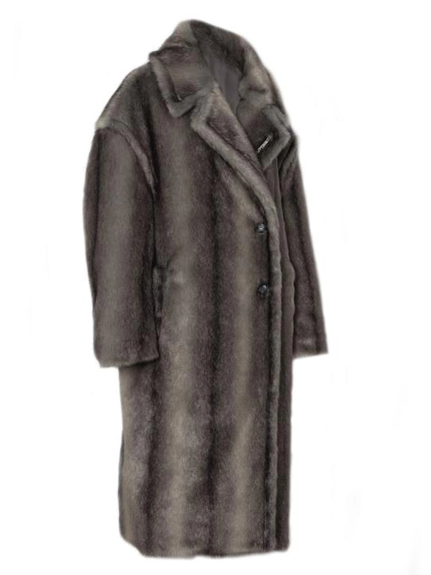 Gradient Gray Long Faux Fur Coat Women Winter Oversized Jacket