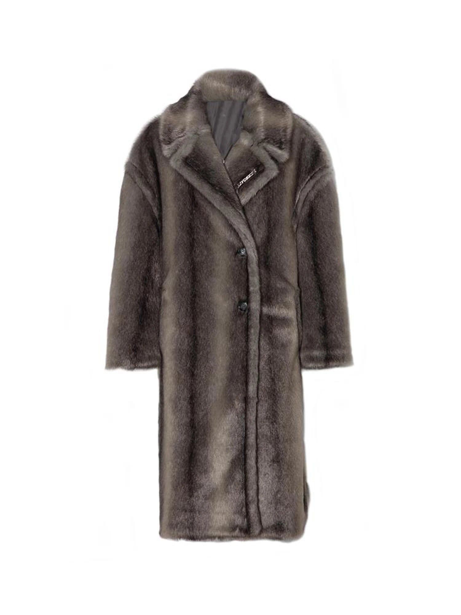 Gradient Gray Long Faux Fur Coat Women Winter Oversized Jacket