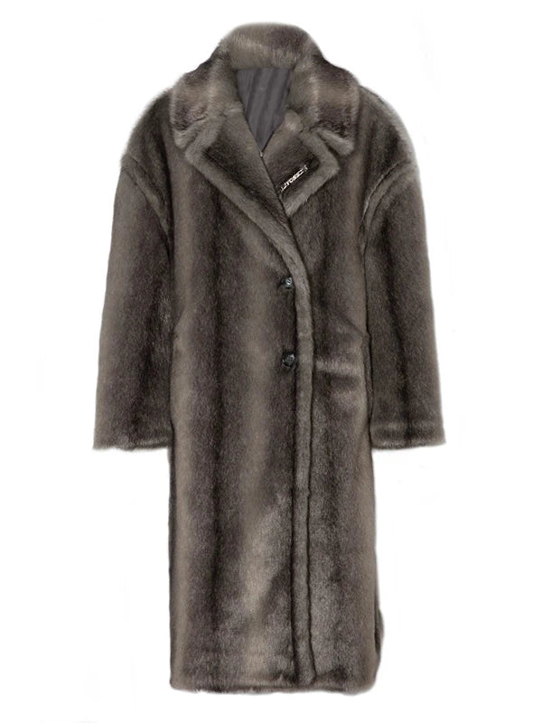 Gradient Gray Long Faux Fur Coat Women Winter Oversized Jacket