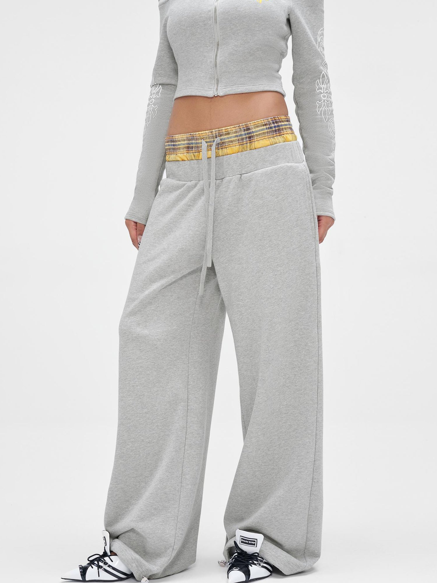 JYOSEI Gray Print Drop Shoulder Hoodie Sagging Jogger Set