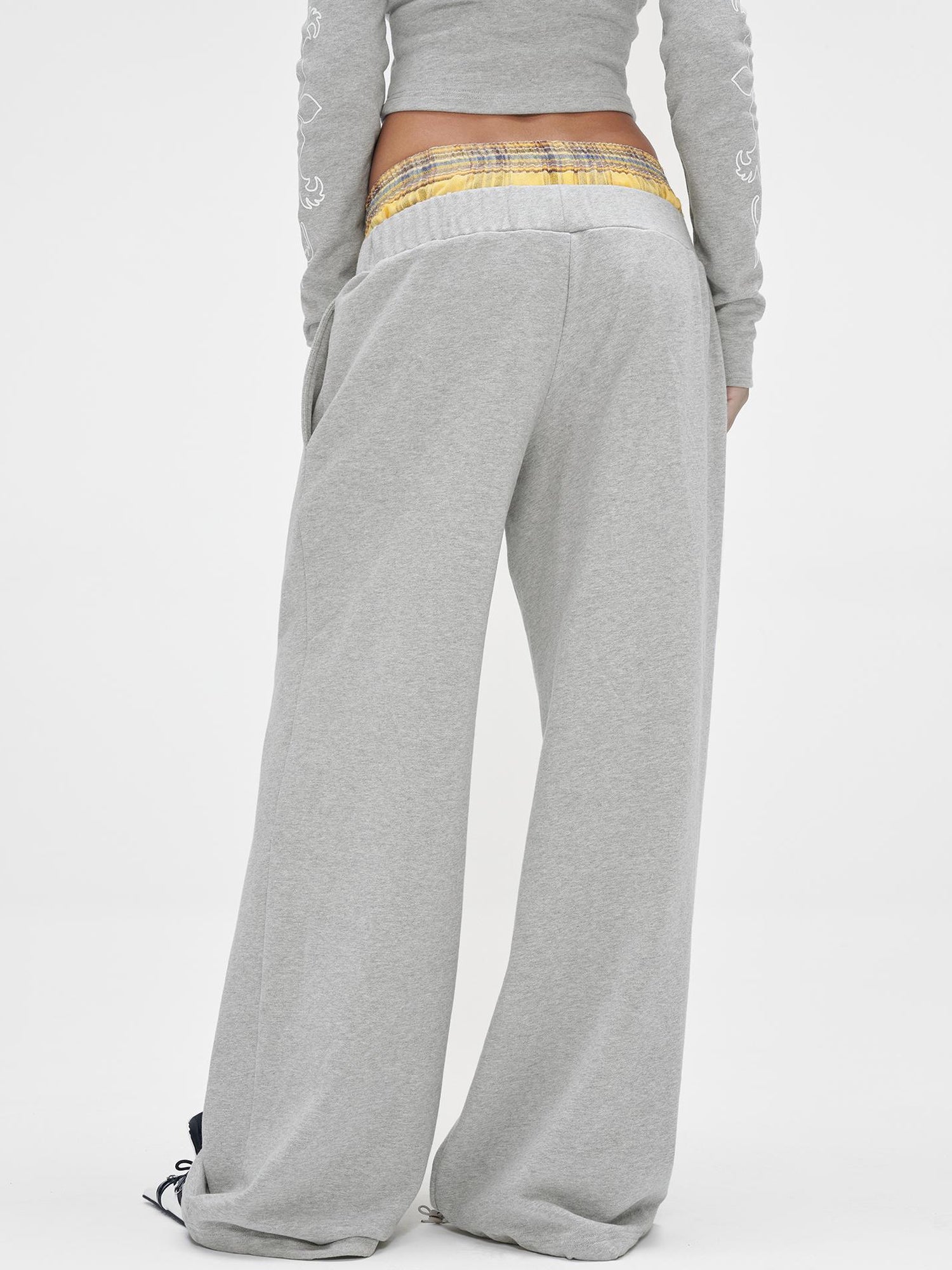 JYOSEI Gray Print Drop Shoulder Hoodie Sagging Jogger Set