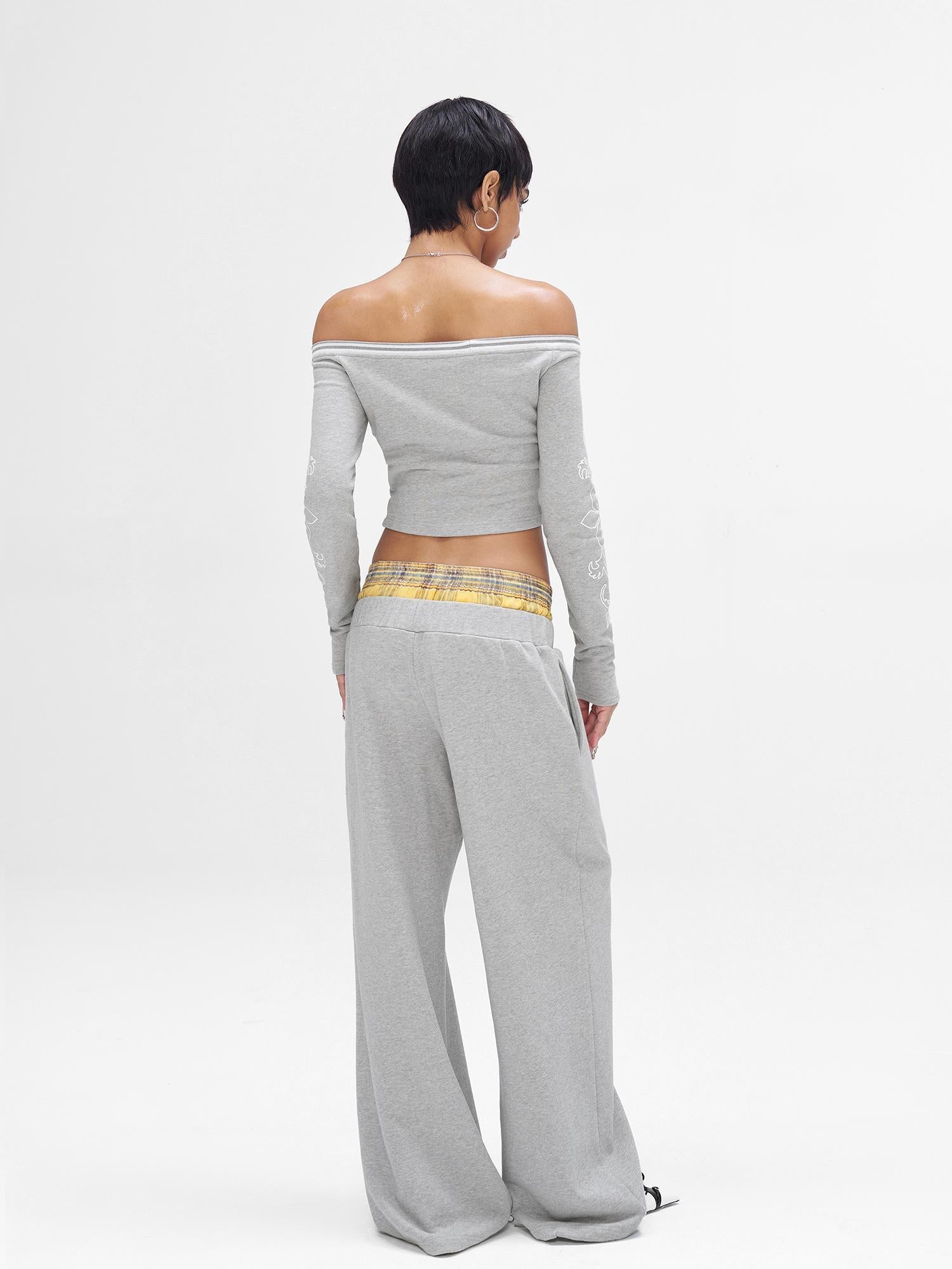 JYOSEI Gray Print Drop Shoulder Hoodie Sagging Jogger Set