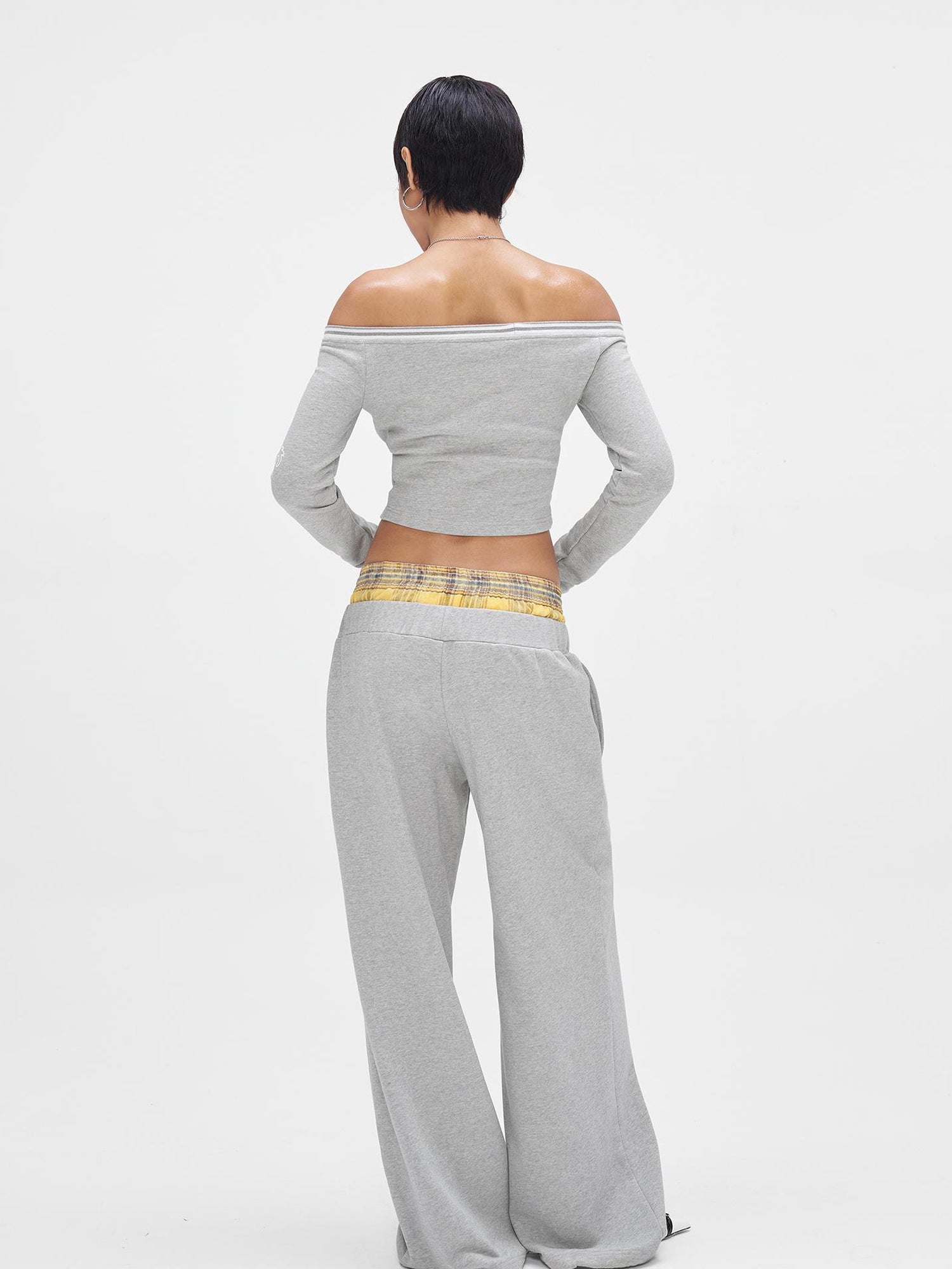 JYOSEI Gray Print Drop Shoulder Hoodie Sagging Jogger Set