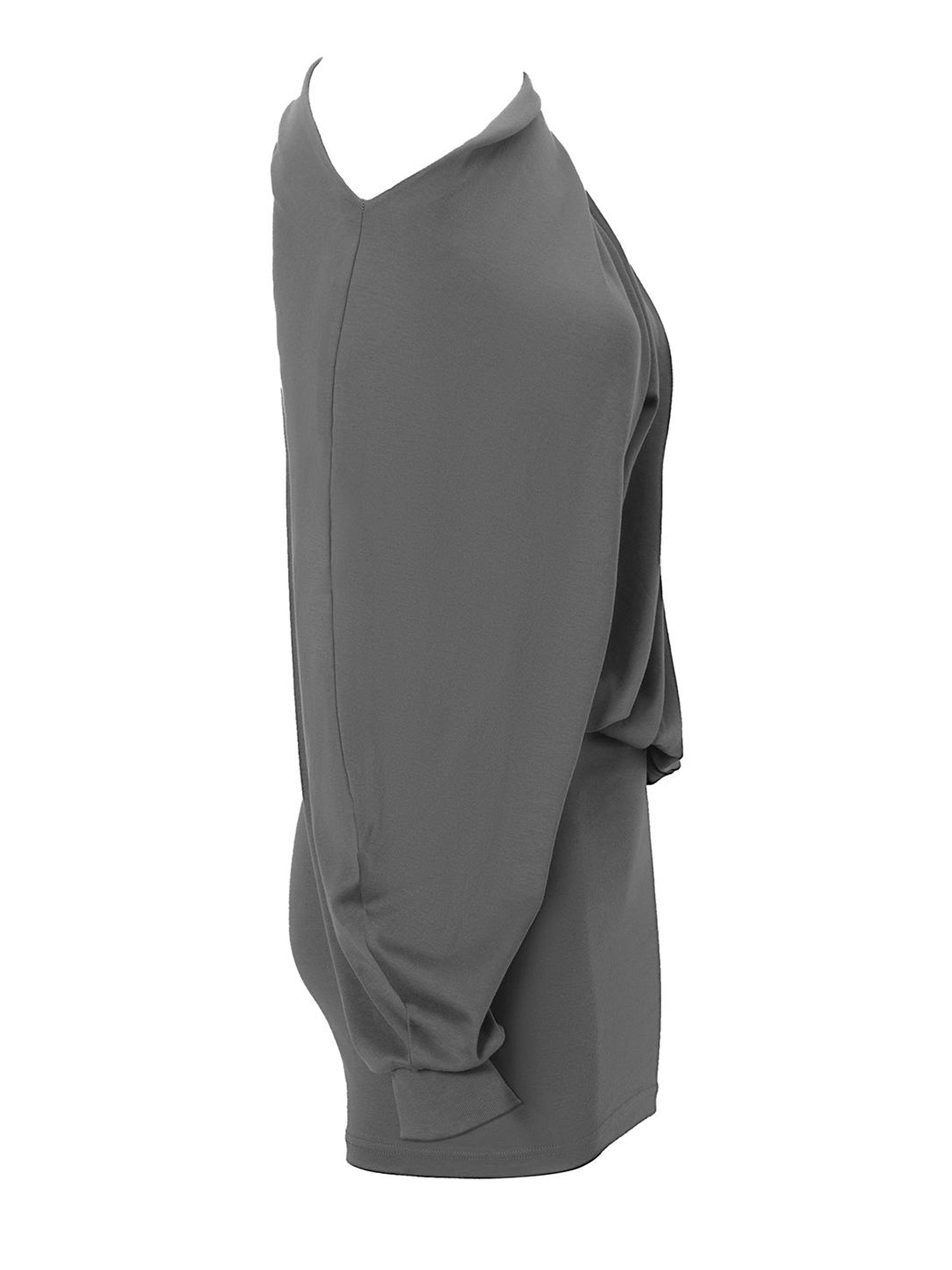 JYOSEI Grey Off Shoulder Draped Asymmetrical Slit Maxi Dress