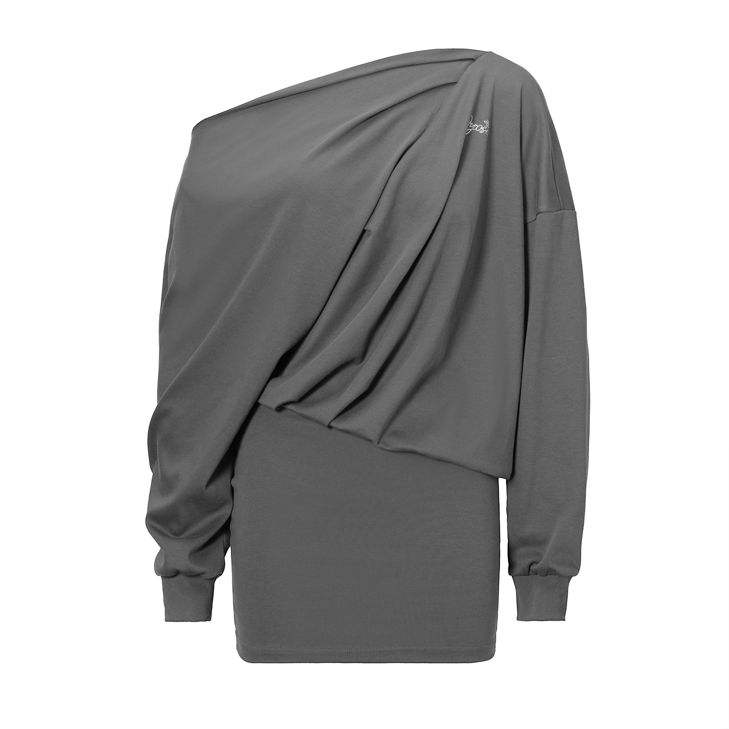 JYOSEI_Grey_Off_Shoulder_Draped_Asymmetrical_Slit_Maxi_Dress_MISSTT