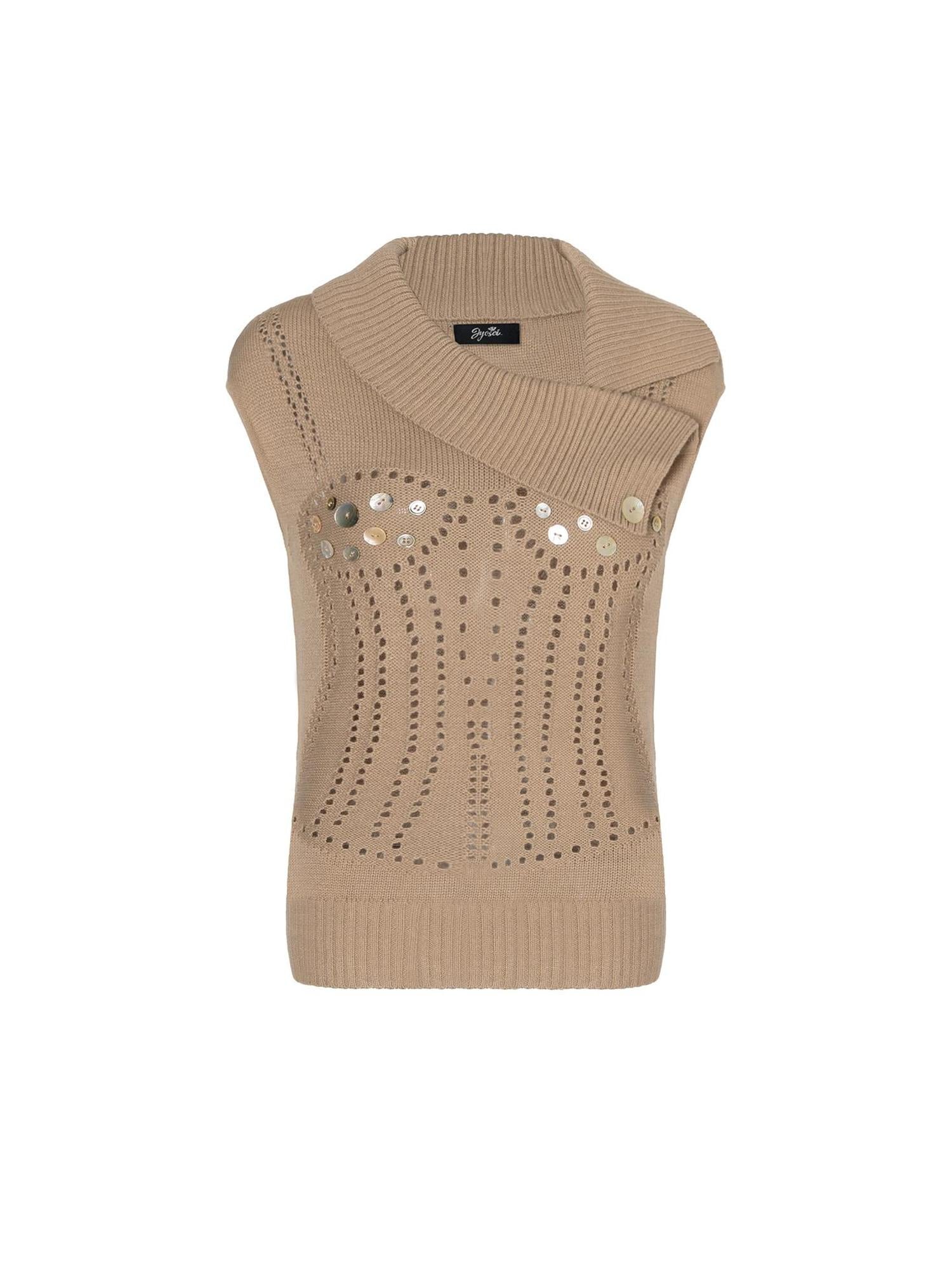 JYOSEI Hand Knitted Wool Sheer Knit Top With Mother Of Pearl Buttons