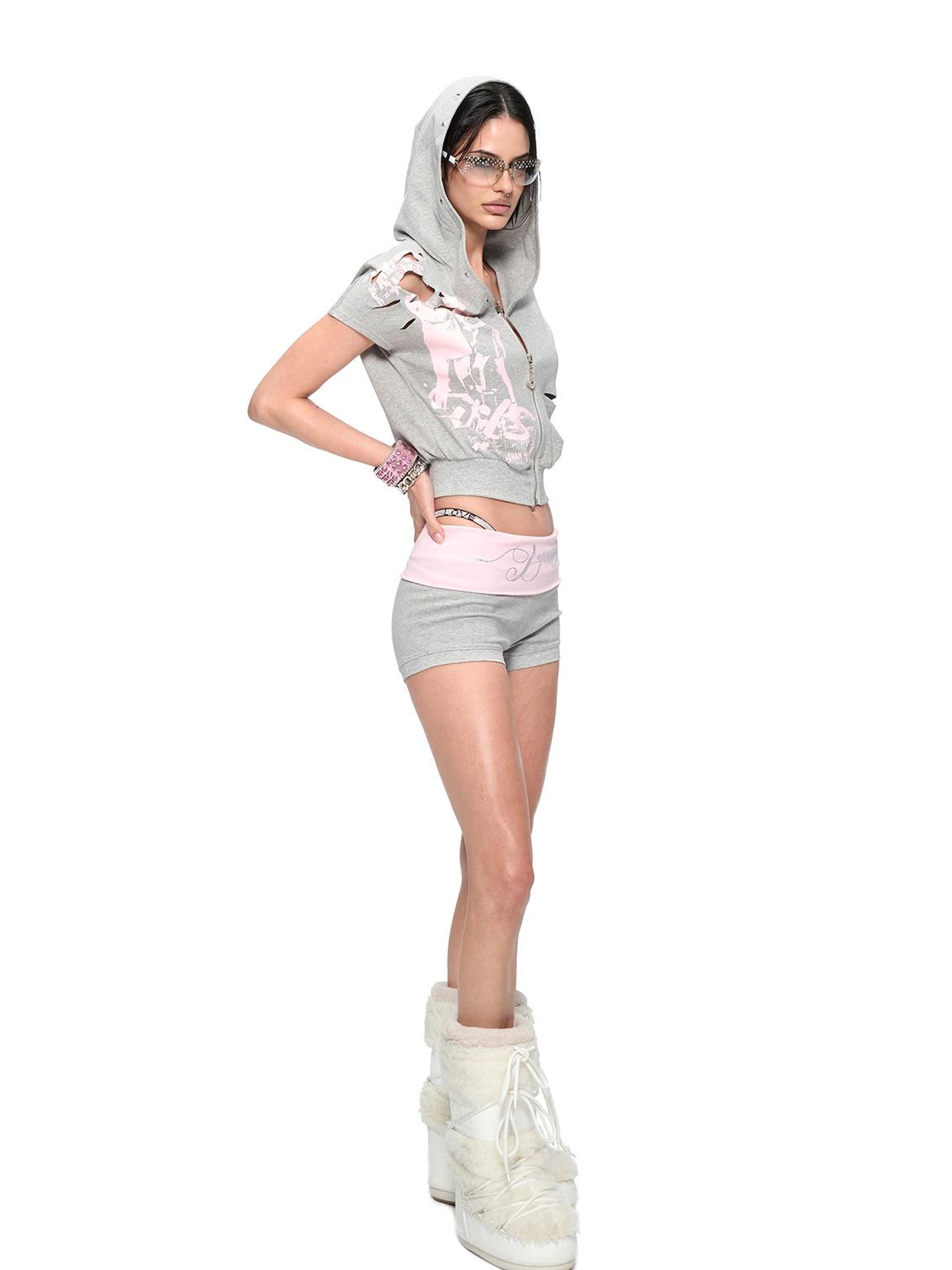 JYOSEI JYOSEI Distressed Print Hoodie And Shorts Set