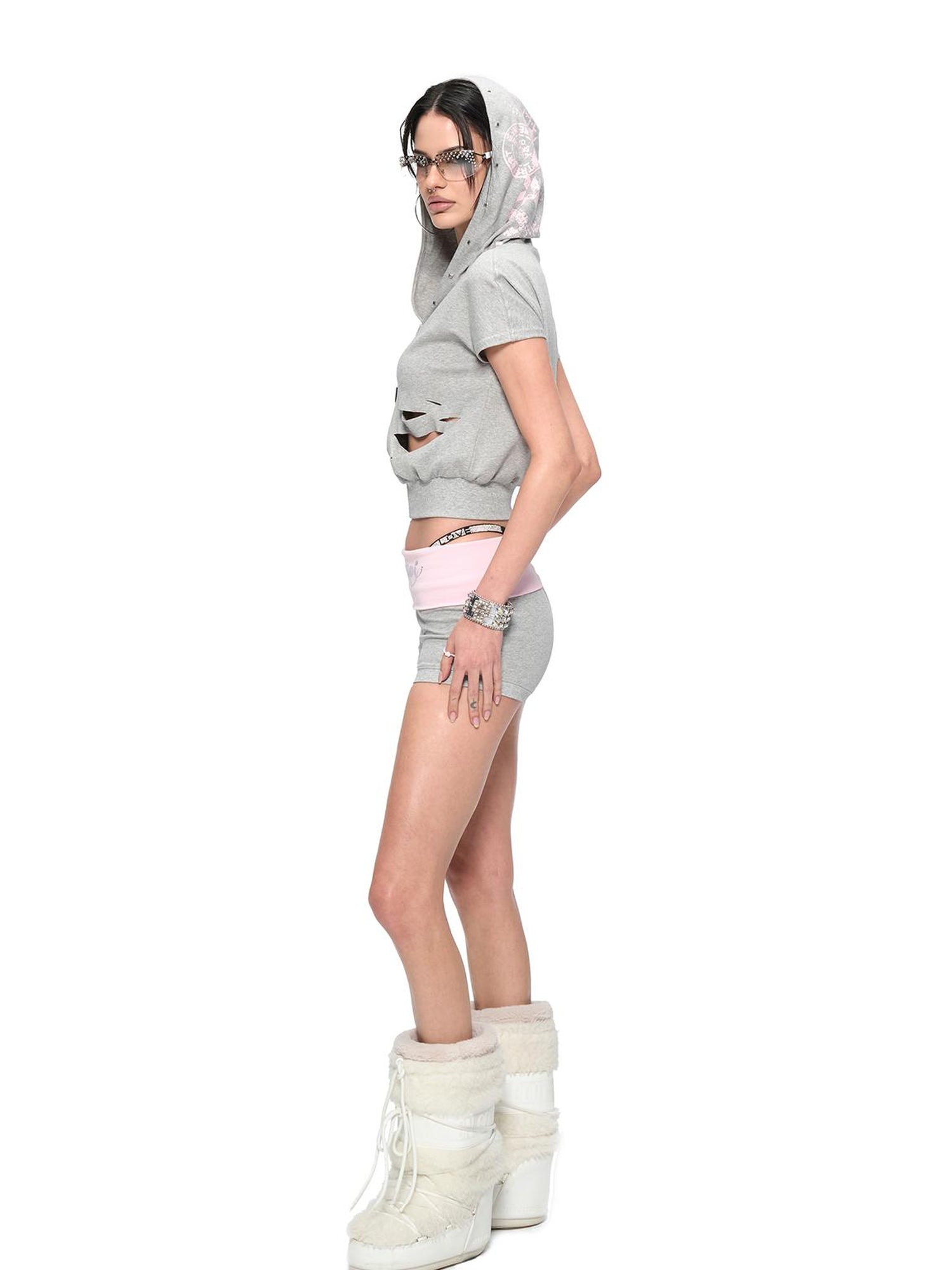 JYOSEI JYOSEI Distressed Print Hoodie And Shorts Set