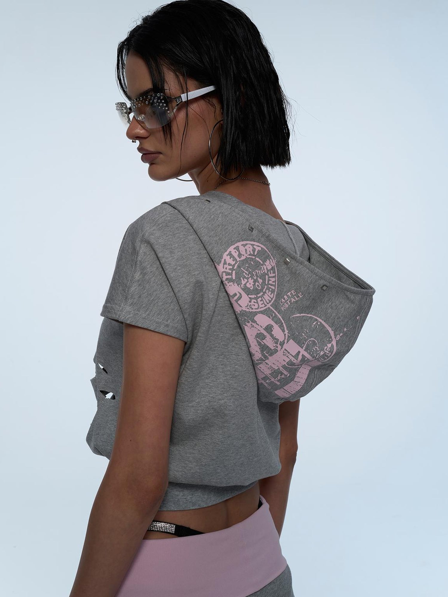 JYOSEI JYOSEI Distressed Print Hoodie And Shorts Set