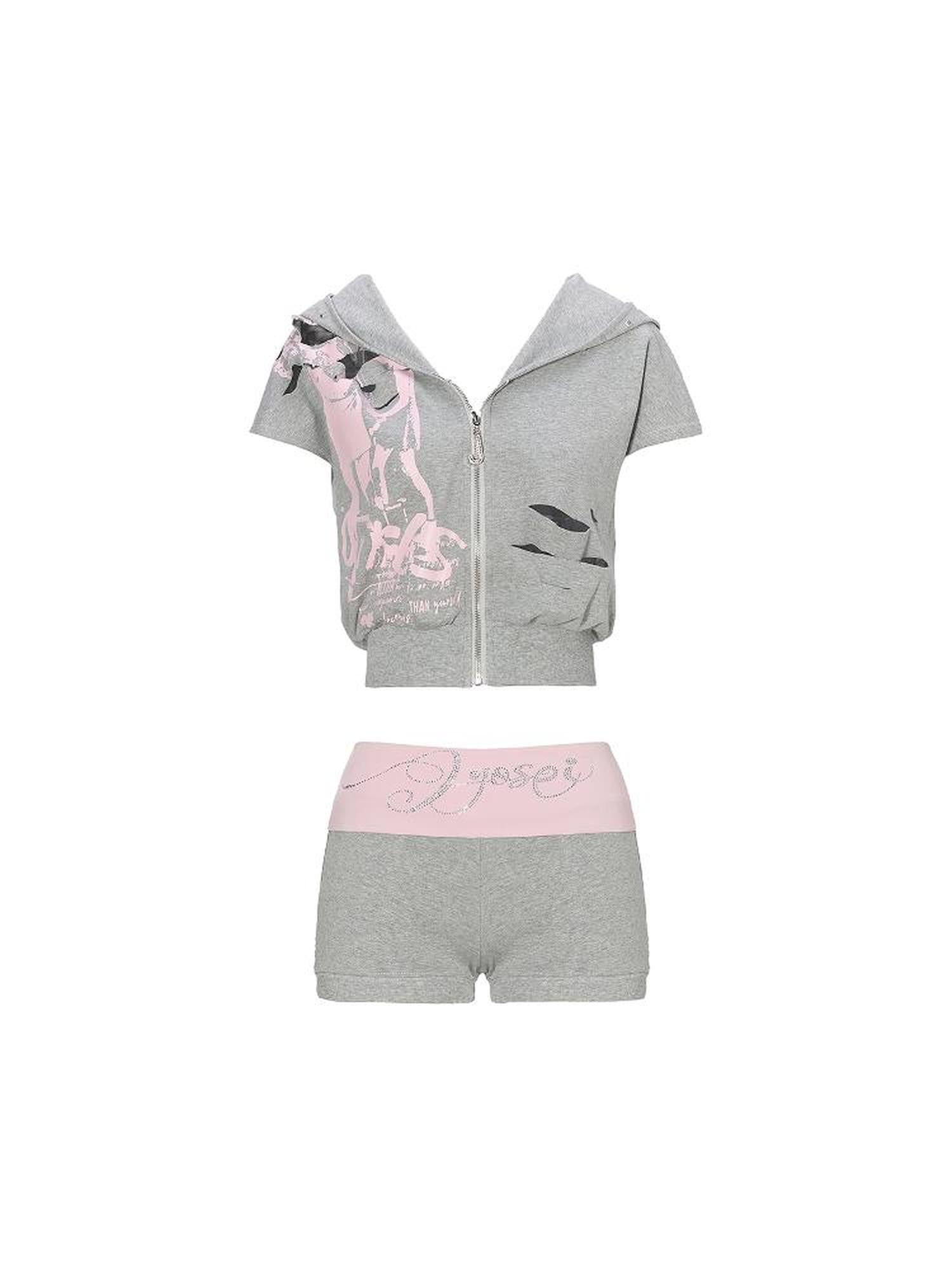 JYOSEI JYOSEI Distressed Print Hoodie And Shorts Set