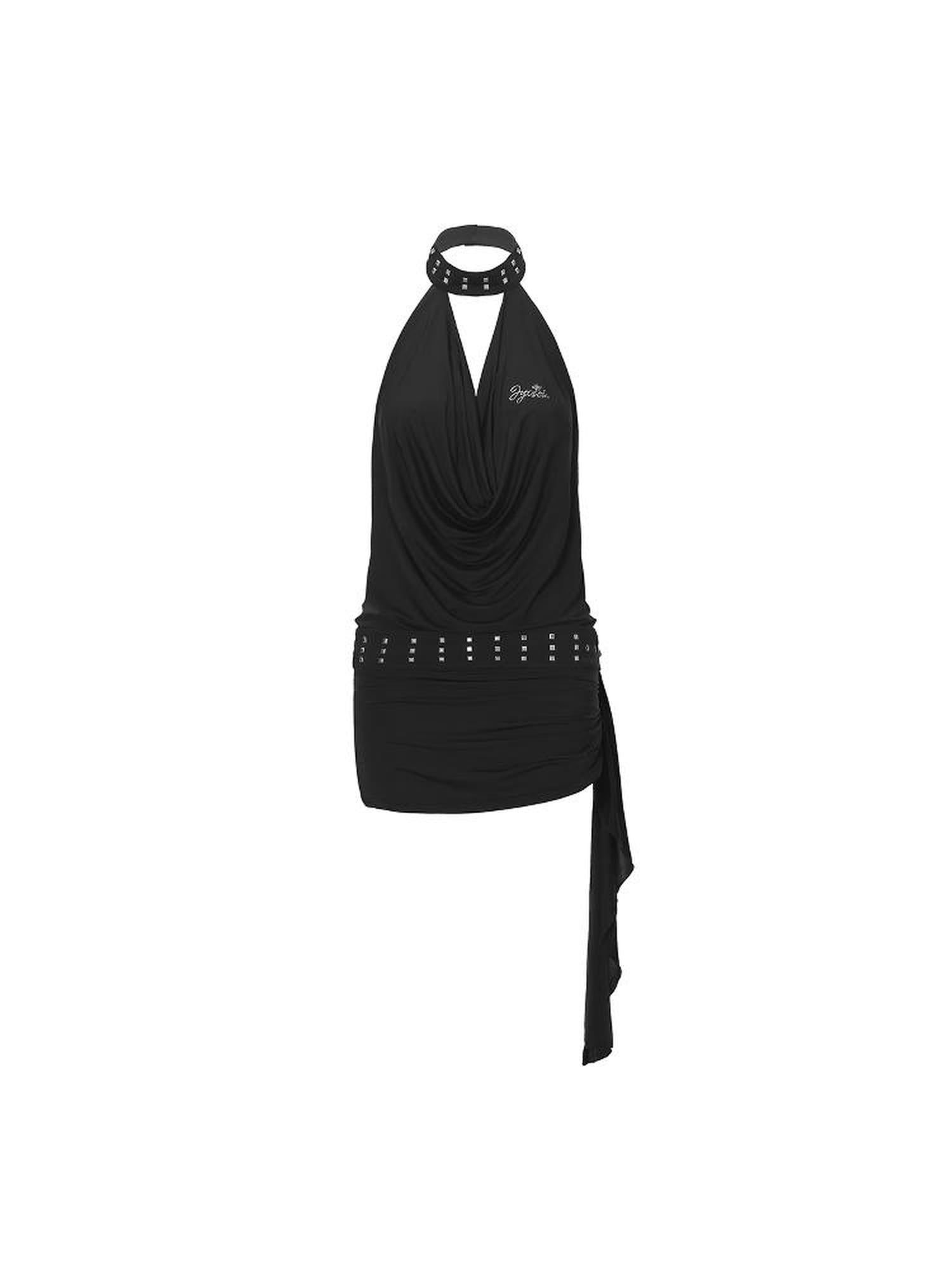 JYOSEI J Y O S E I Black Sheer Halter Cowl Backless Bodycon Mini Dress