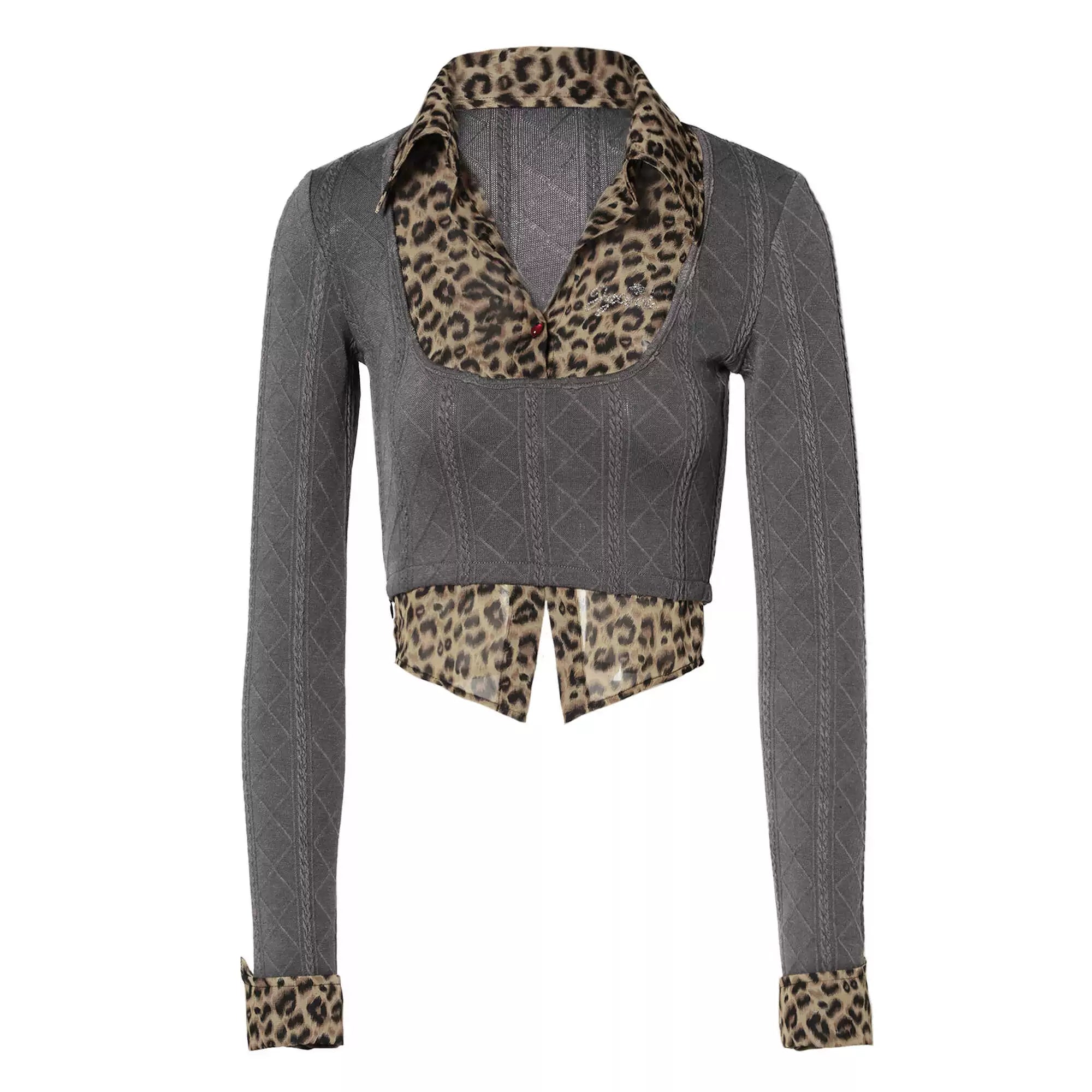 JYOSEI_Jacquard_Leopard_Trim_Knit_Top_V_Neck_T_Shirt_Long_Sleeve_MISSTT