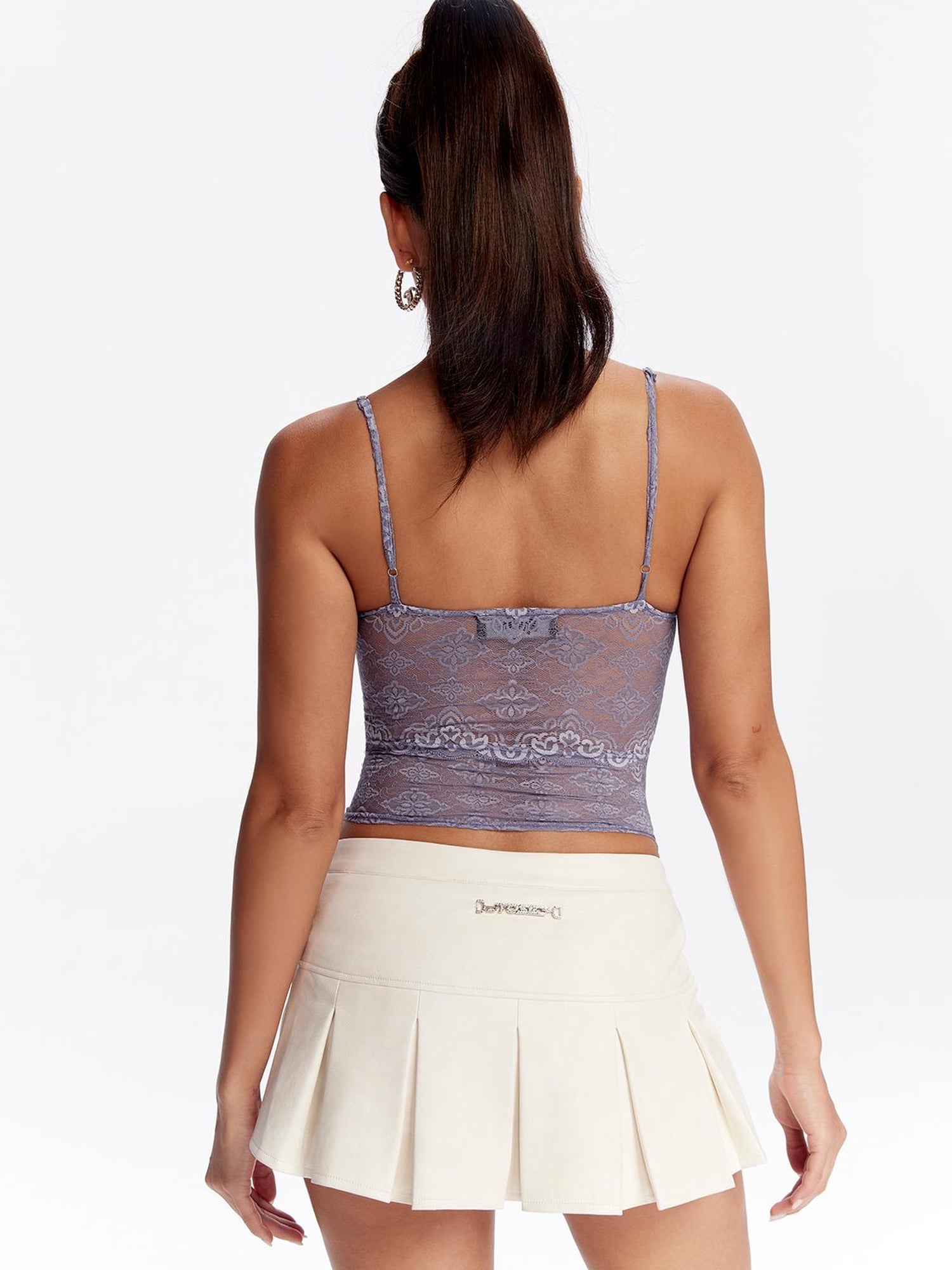 JYOSEI Lace Trimmed Purple White Color Block Slim Fit Camisole Top