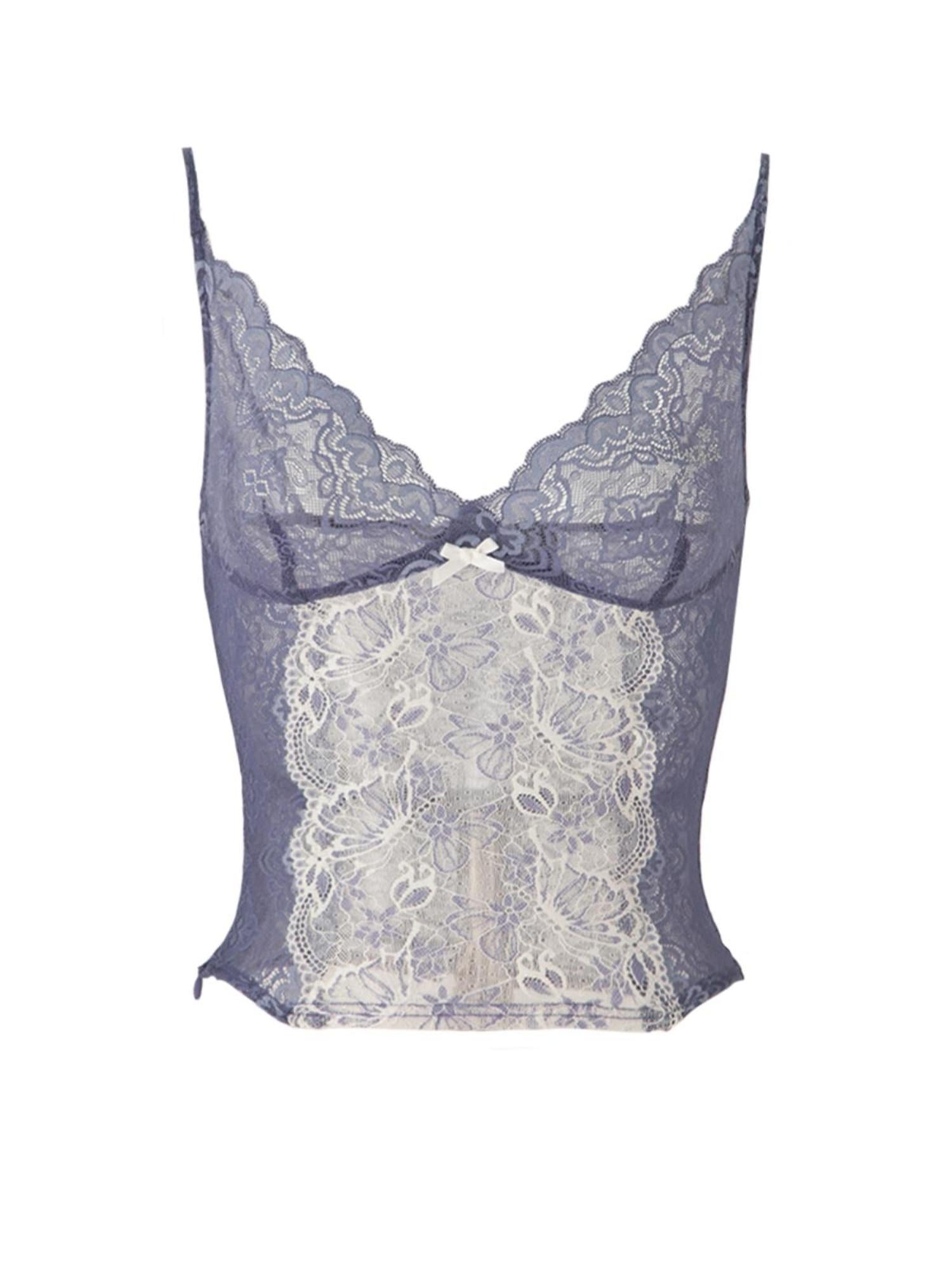 JYOSEI Lace Trimmed Purple White Color Block Slim Fit Camisole Top