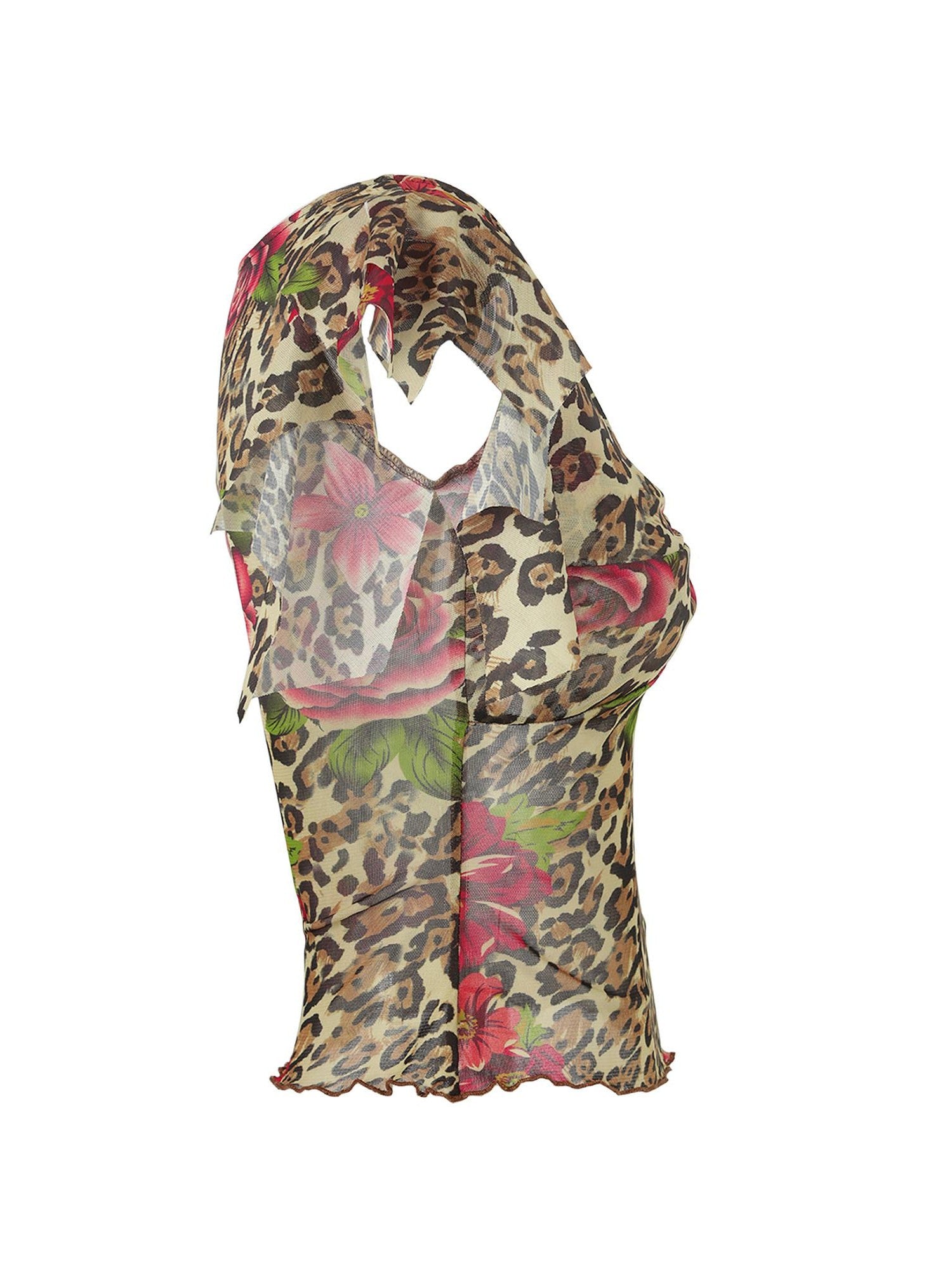 JYOSEI Leopard Floral Print V-neck Slim Cropped Women&