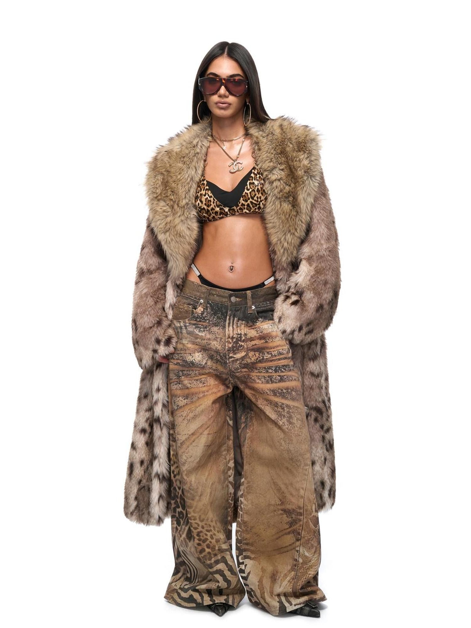 JYOSEI Leopard Patchwork Contrast Pocketed Long Loose Women&