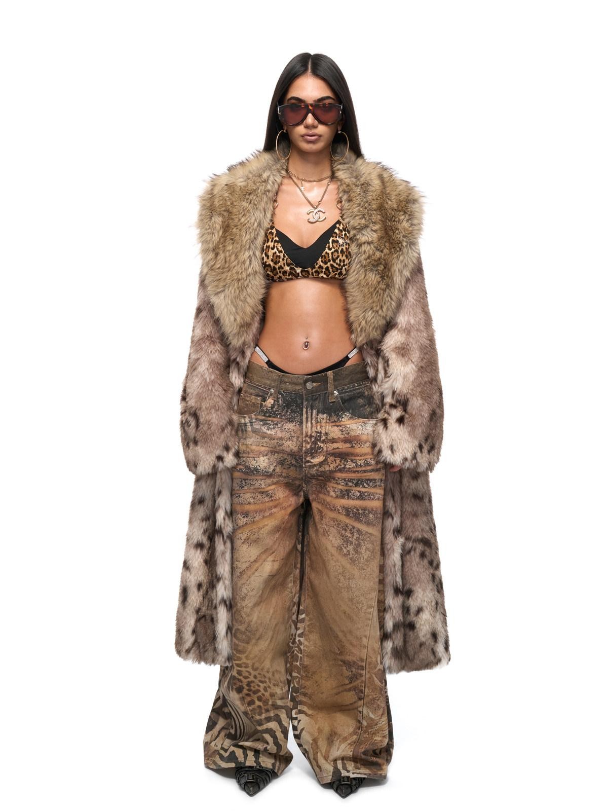 JYOSEI Leopard Patchwork Contrast Pocketed Long Loose Women&