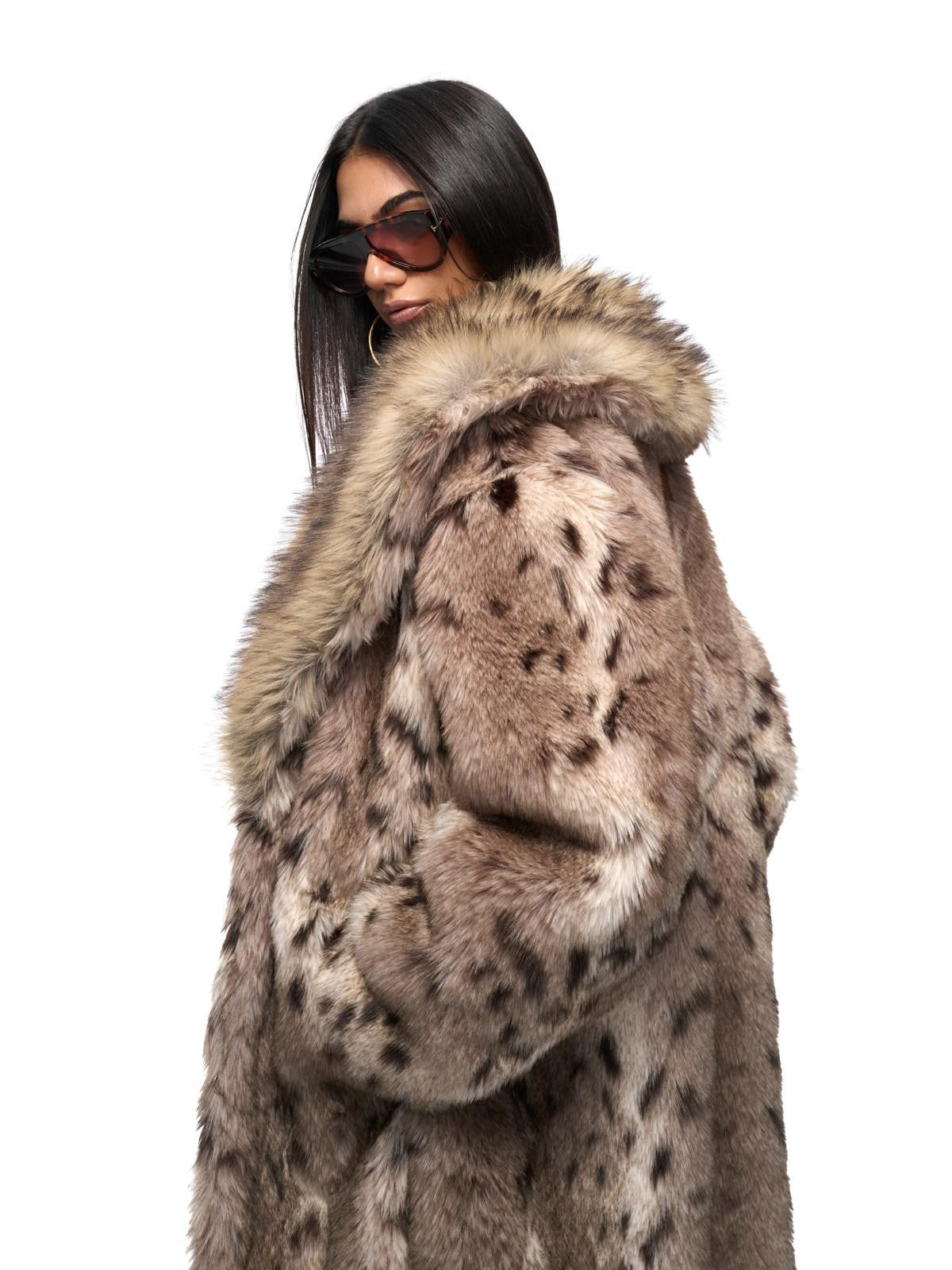 JYOSEI Leopard Patchwork Contrast Pocketed Long Loose Women&