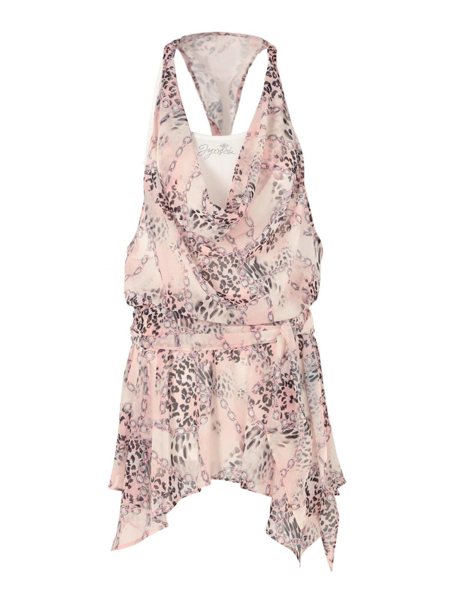 JYOSEI Leopard Print Chiffon Halter Tie Waist Asymmetric Women&