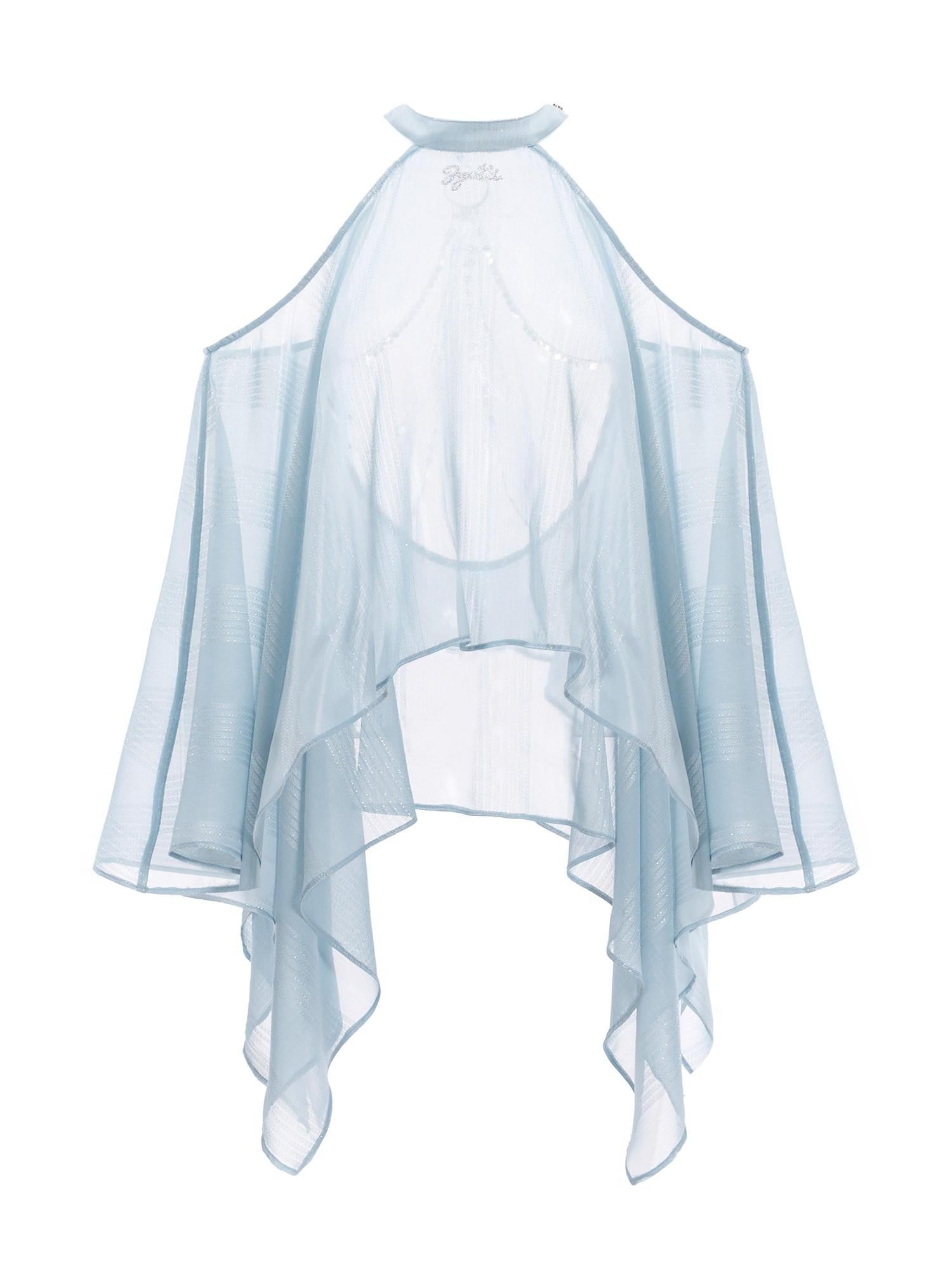 JYOSEI Light Blue Shimmer Asymmetric Off Shoulder Chain Women&