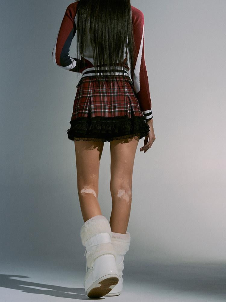 JYOSEI Low Rise Plaid A Line Streetwear Young Women Polyester Mini Skirt