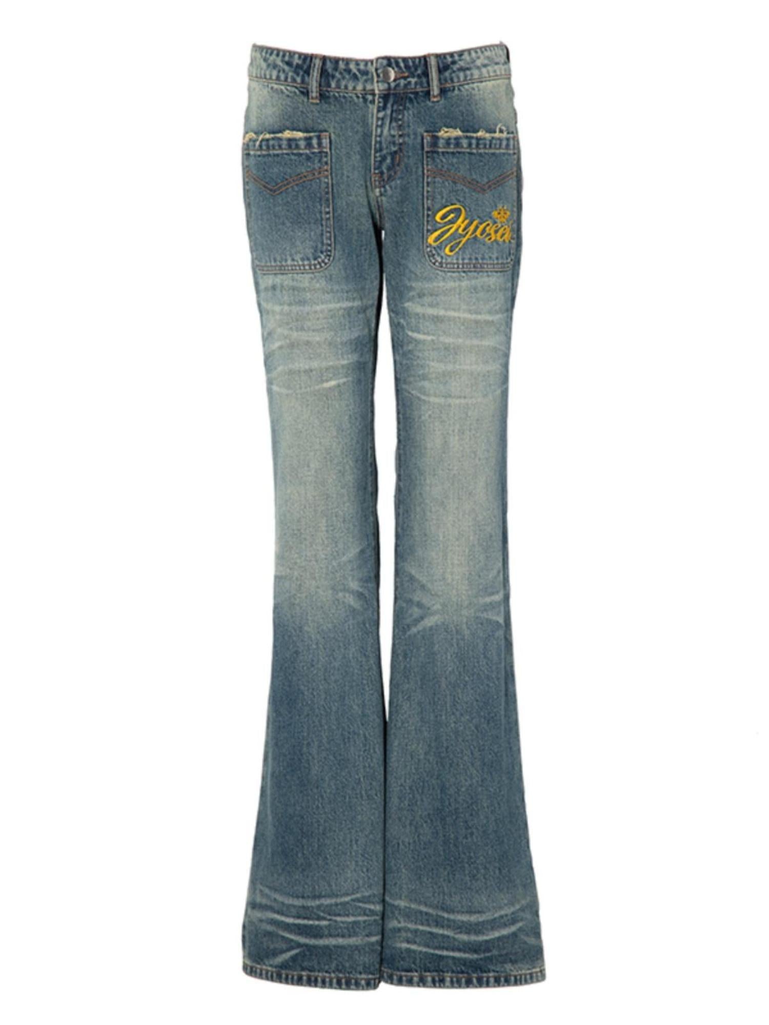 JYOSEI Low Waist Flared Jeans Vintage Washed Wide Leg Trousers