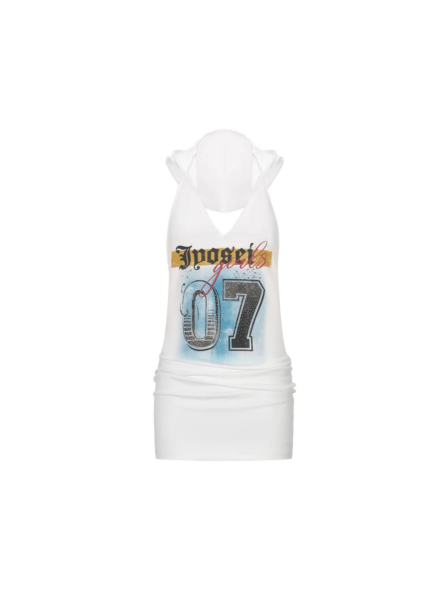 JYOSEI Lucky 7 Mesh Print Low Back Hooded Dress