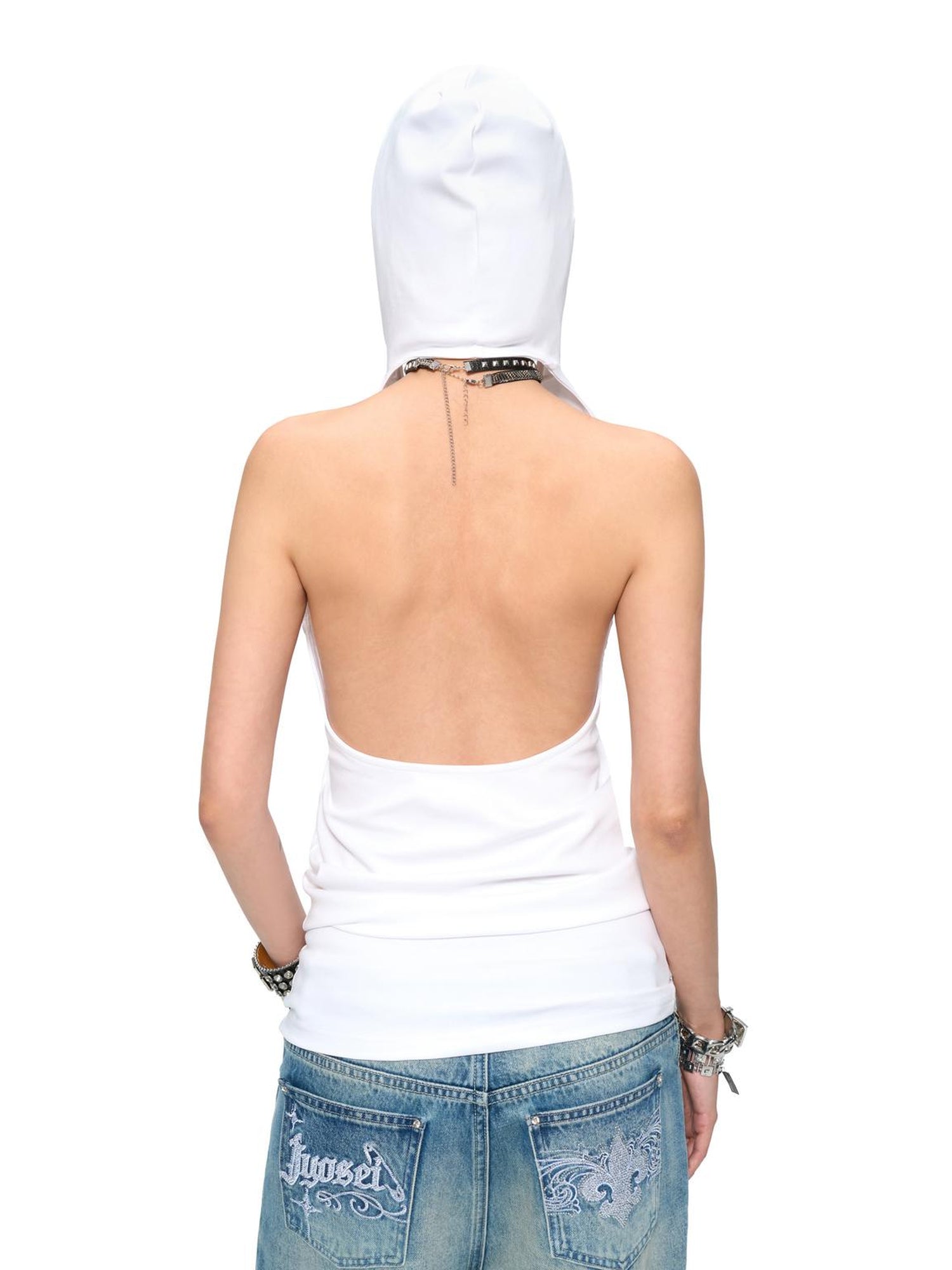 JYOSEI Lucky 7 Mesh Print Low Back Hooded Dress