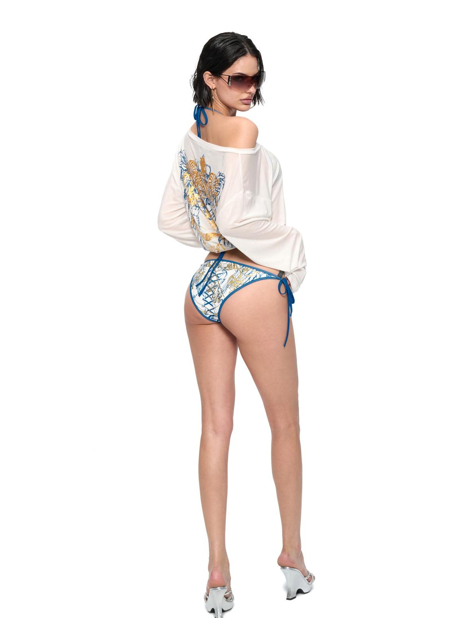 JYOSEI Lyocell Cover Up Swimsuit Set with Gold Foil Print
