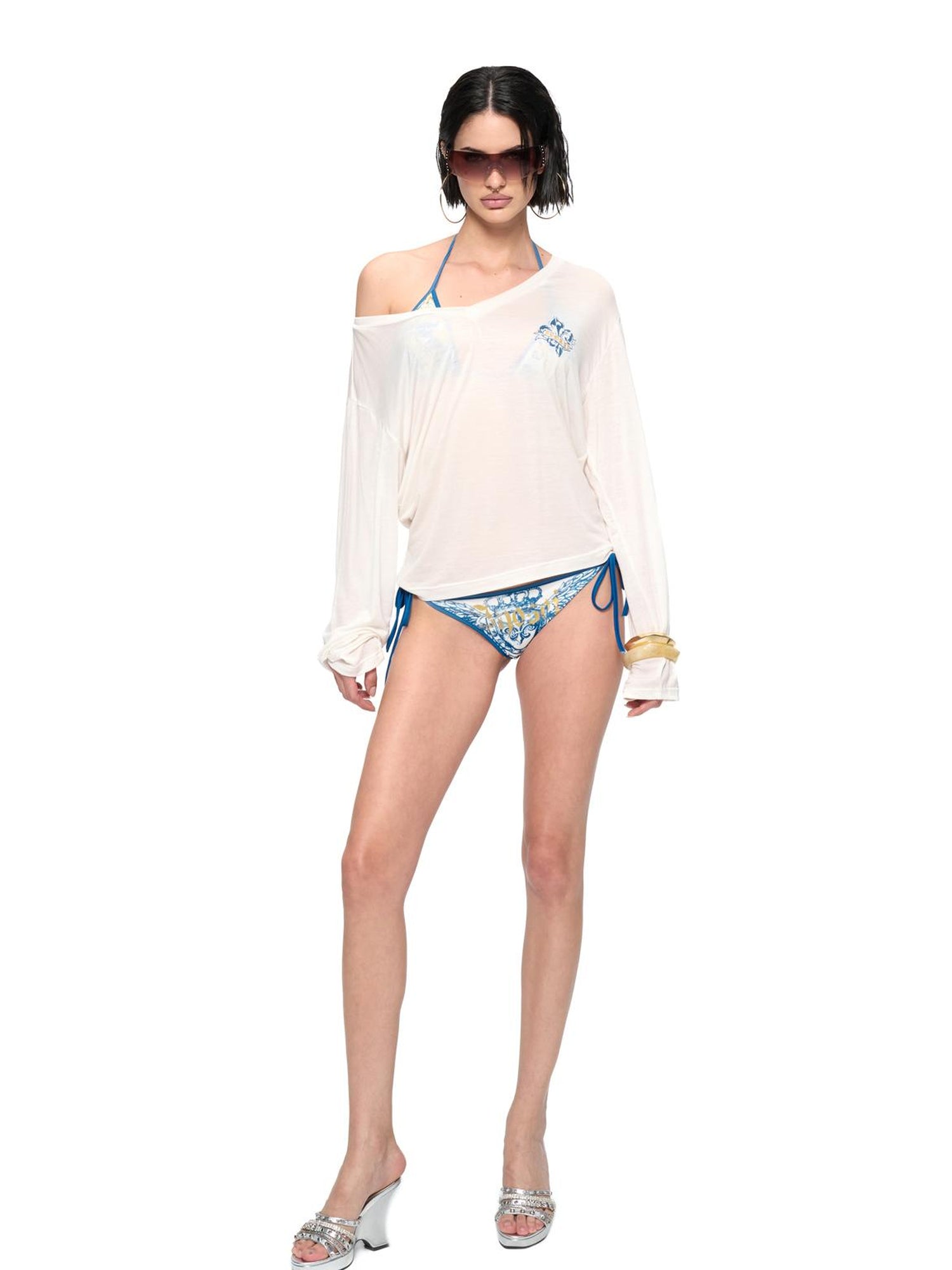 JYOSEI Lyocell Cover Up Swimsuit Set with Gold Foil Print
