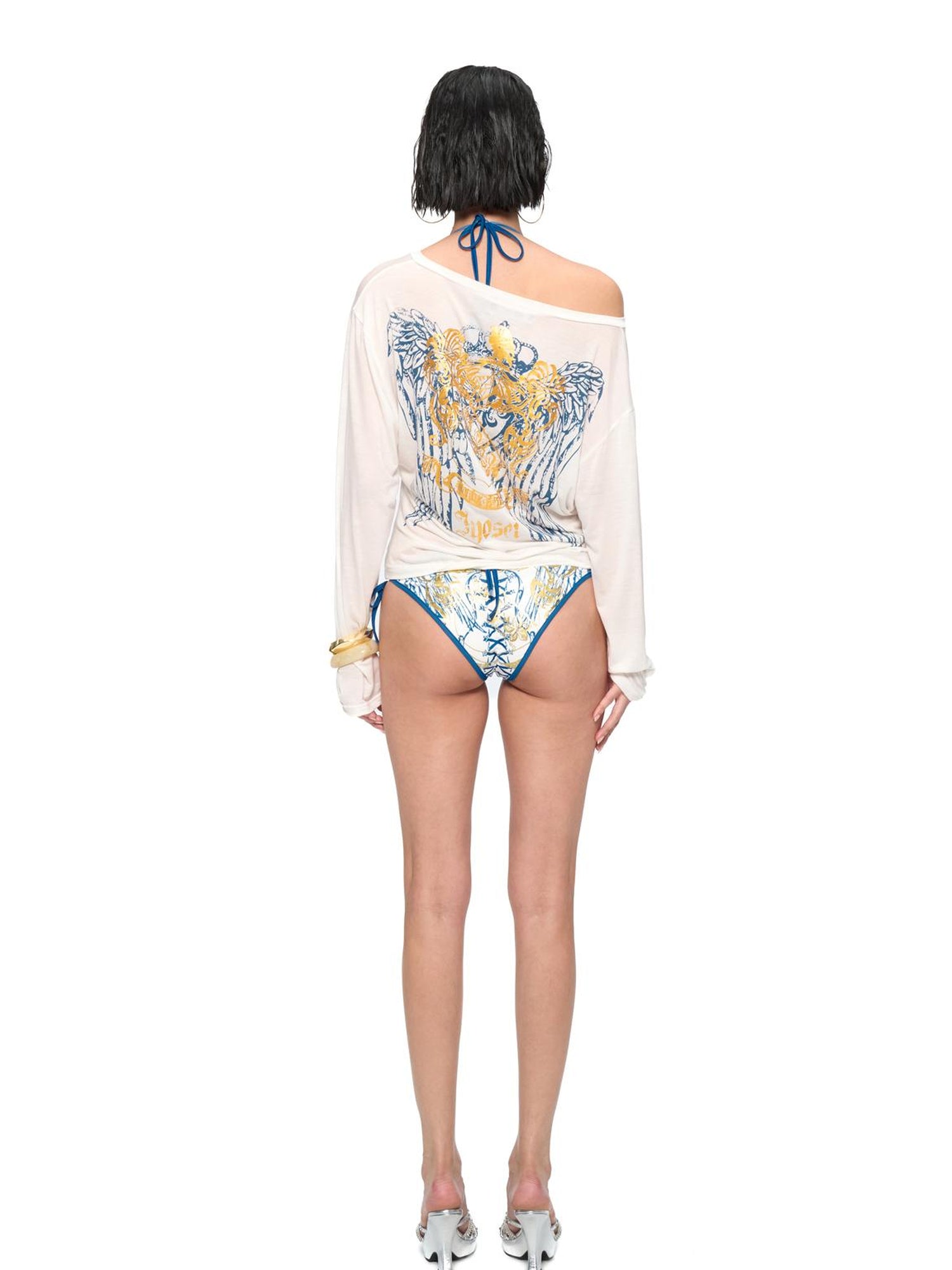 JYOSEI Lyocell Cover Up Swimsuit Set with Gold Foil Print