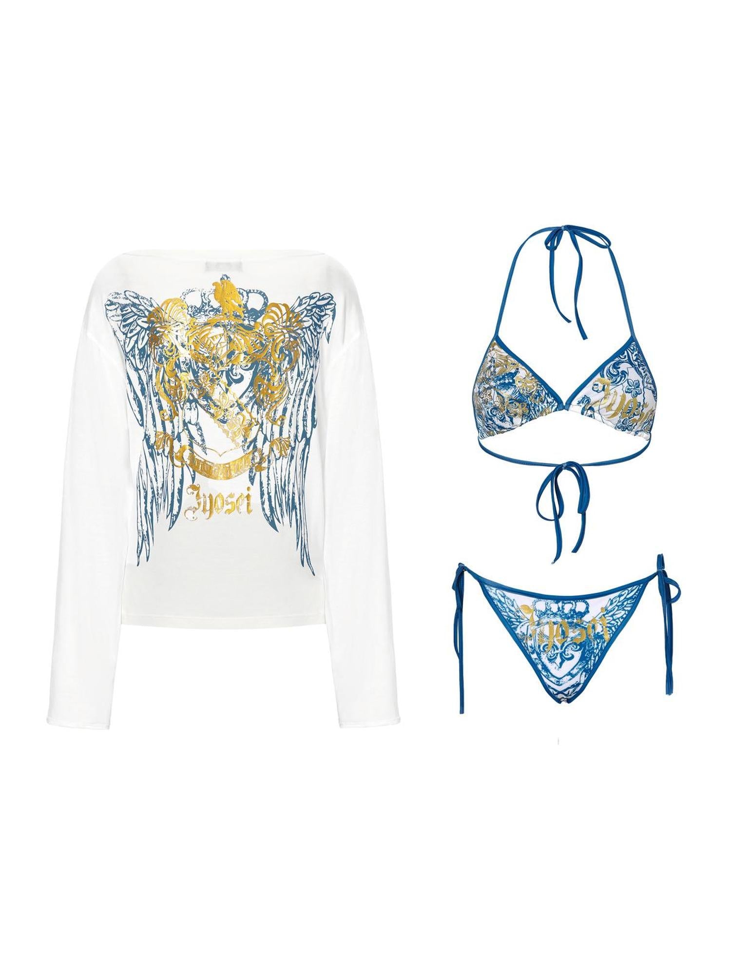 JYOSEI Lyocell Cover Up Swimsuit Set with Gold Foil Print