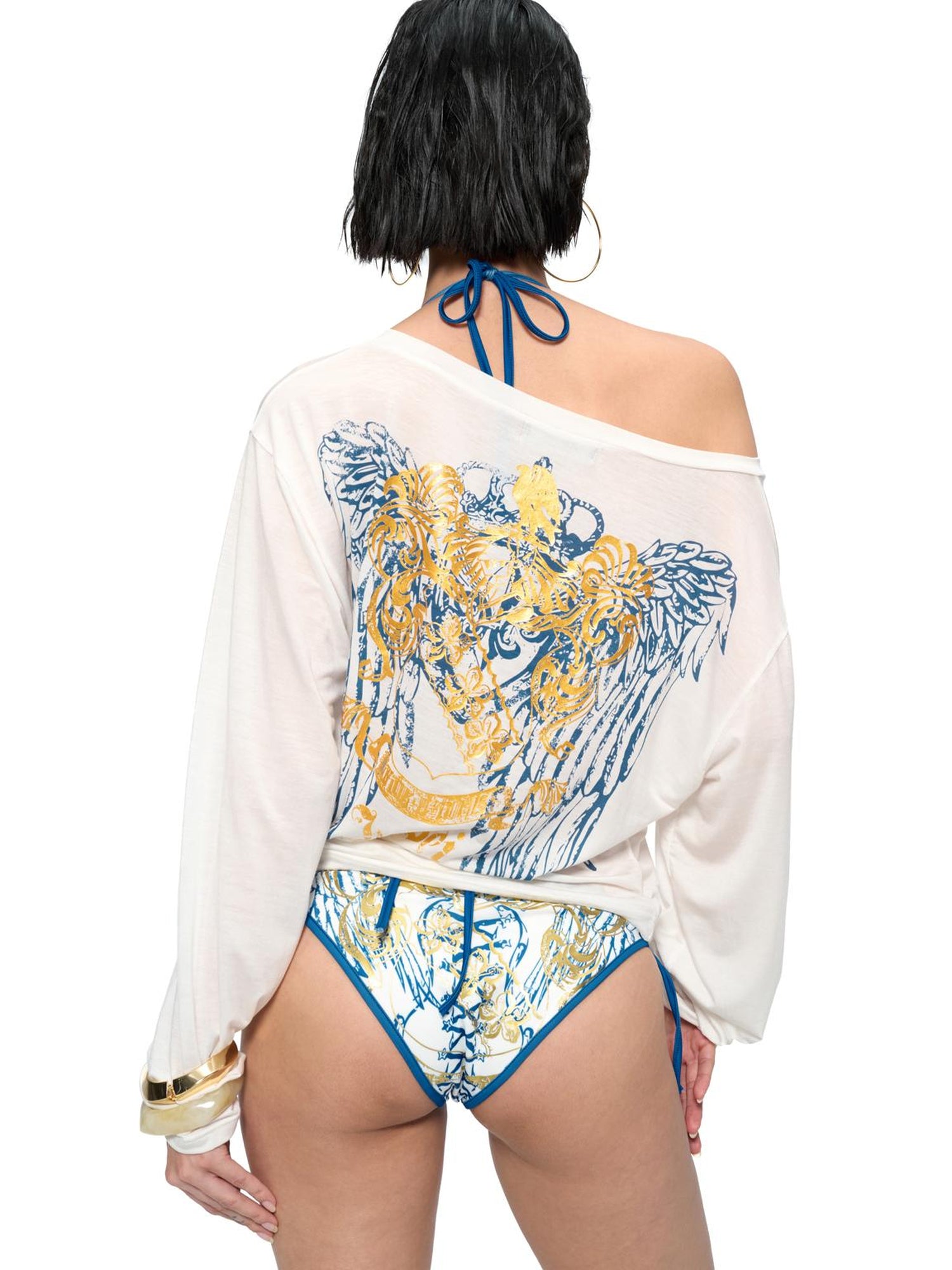 JYOSEI Lyocell Cover Up Swimsuit Set with Gold Foil Print