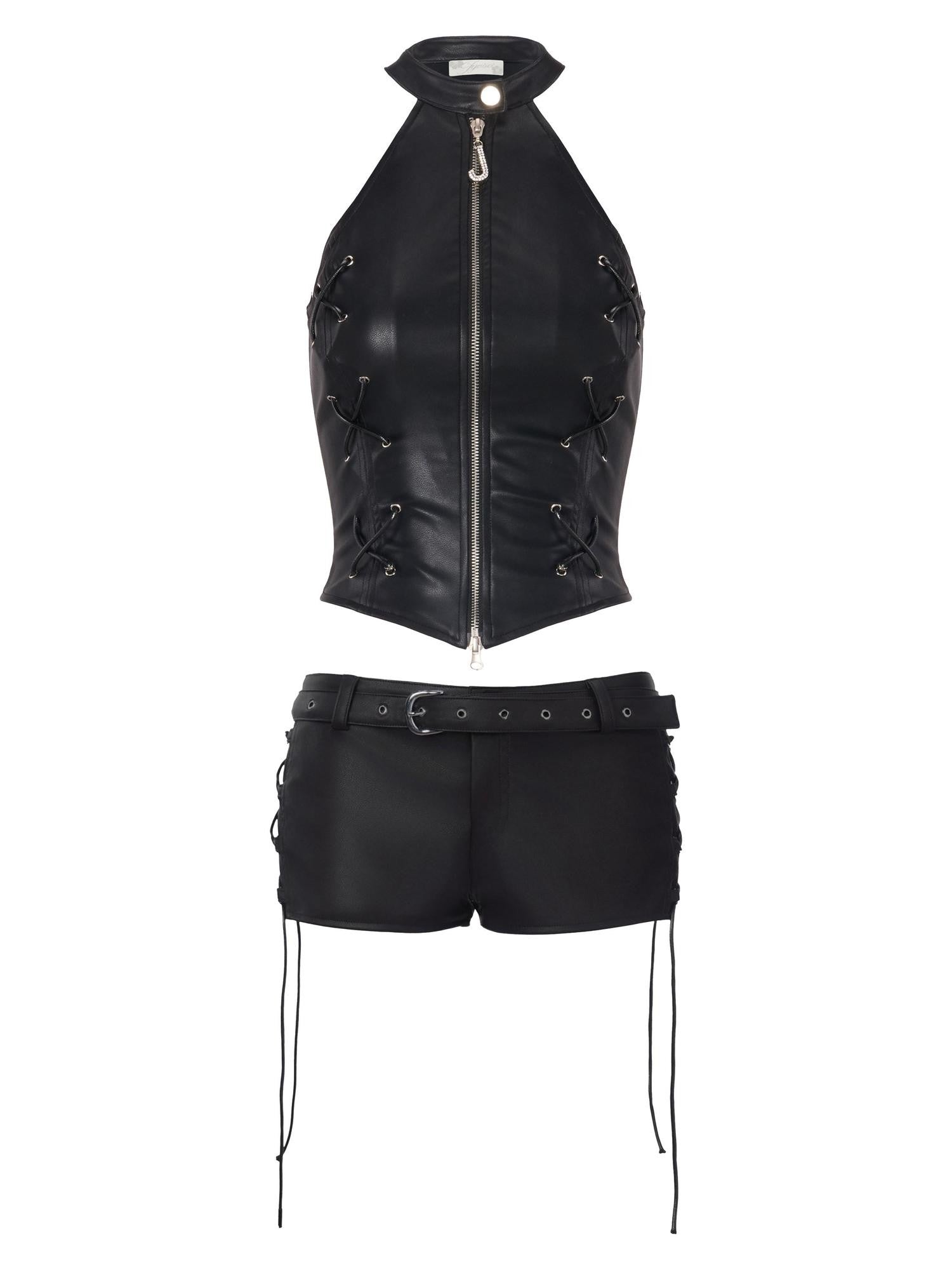 JYOSEI Matte Biker Drawstring Zip Stand Collar Slim Solid Women&