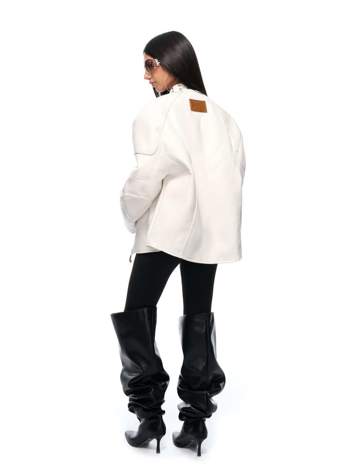 JYOSEI Matte Pu Leather Thick Loose Neutral Street Zip Front Women Puffer Jacket