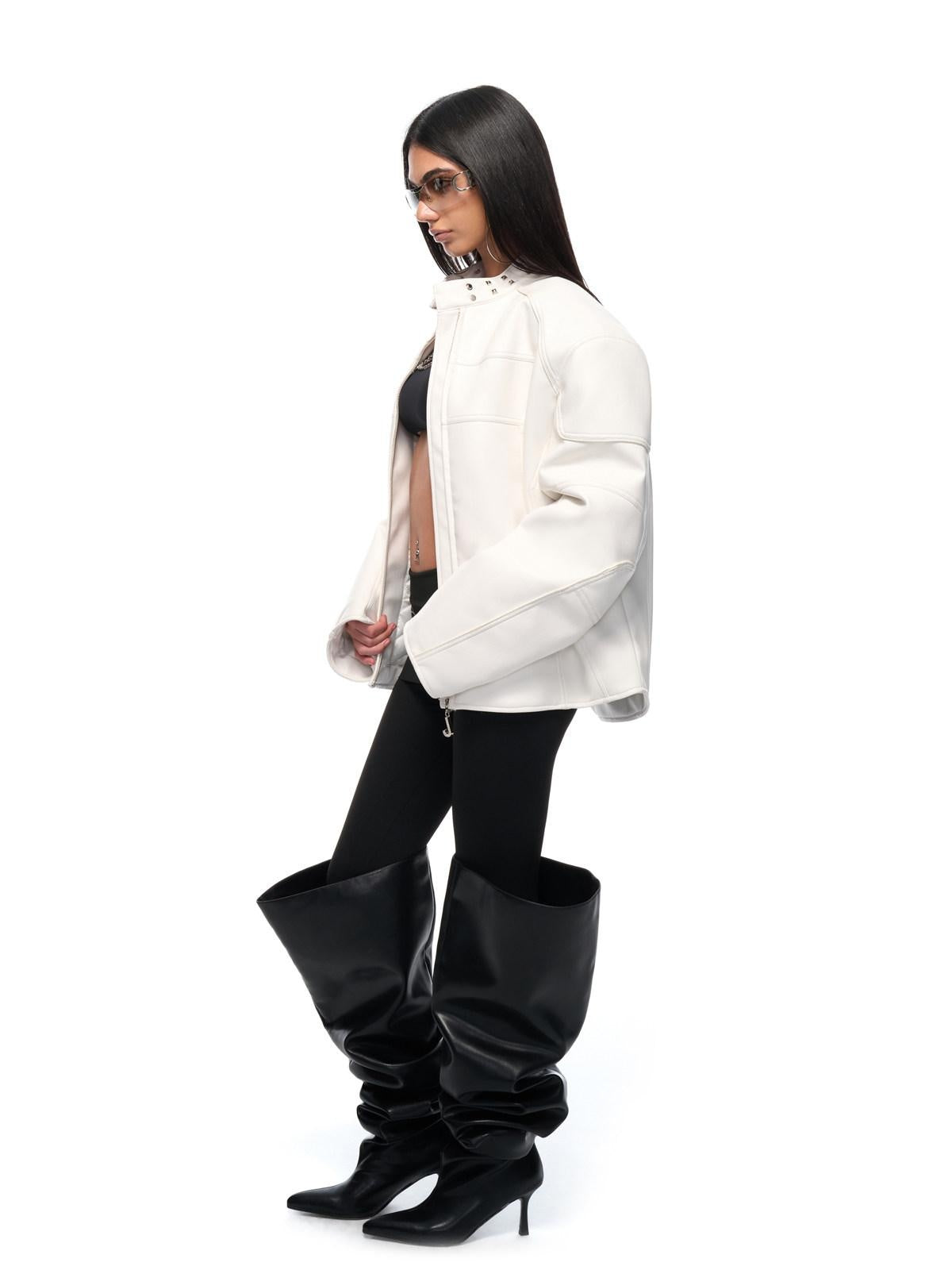 JYOSEI Matte Pu Leather Thick Loose Neutral Street Zip Front Women Puffer Jacket