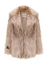 Mid Length Plush Teddy Coat In Beige And White
